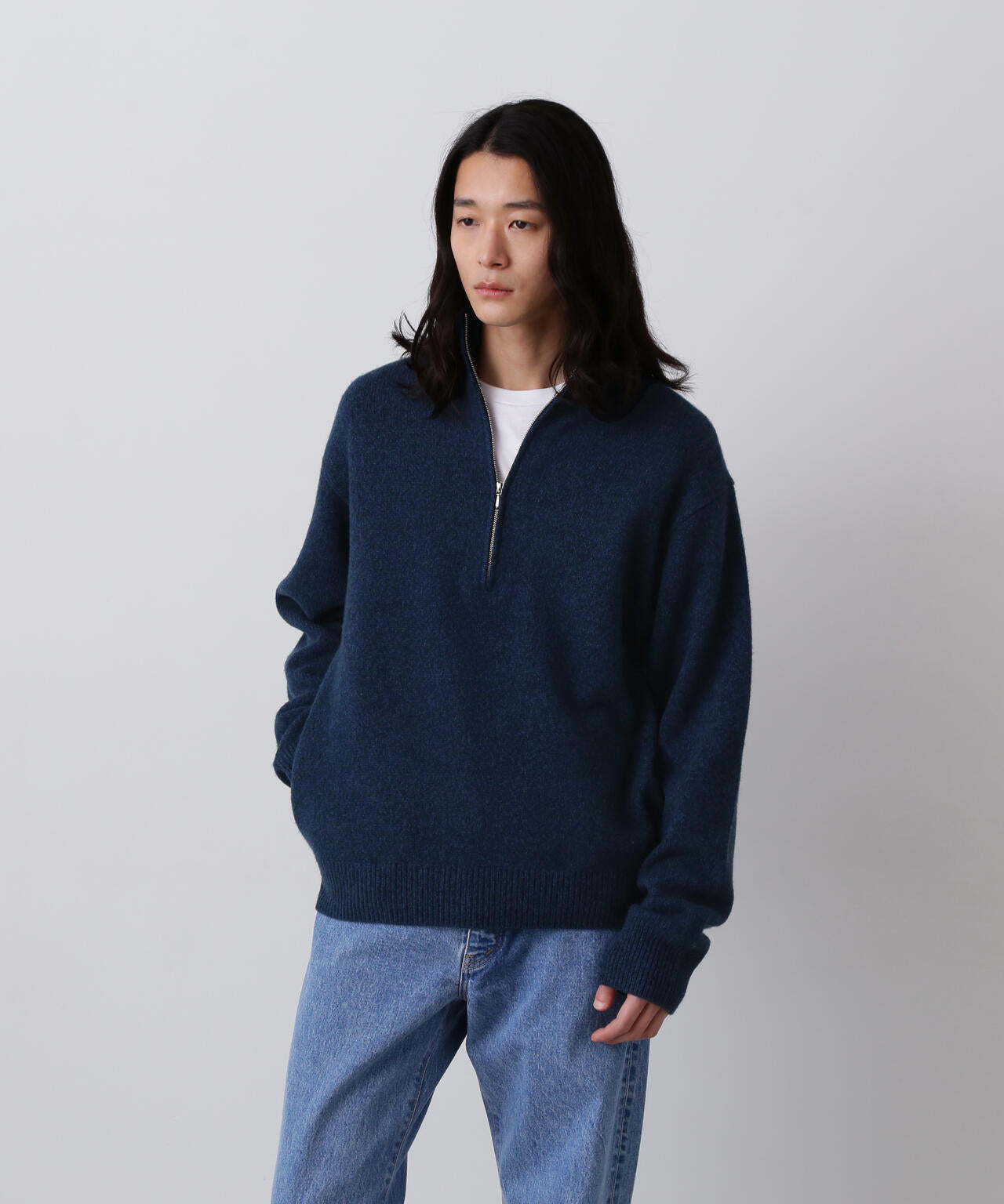 YLÈVE / WOOL CASHMERE MELANGE KNIT HALF ZIP PULL OVER