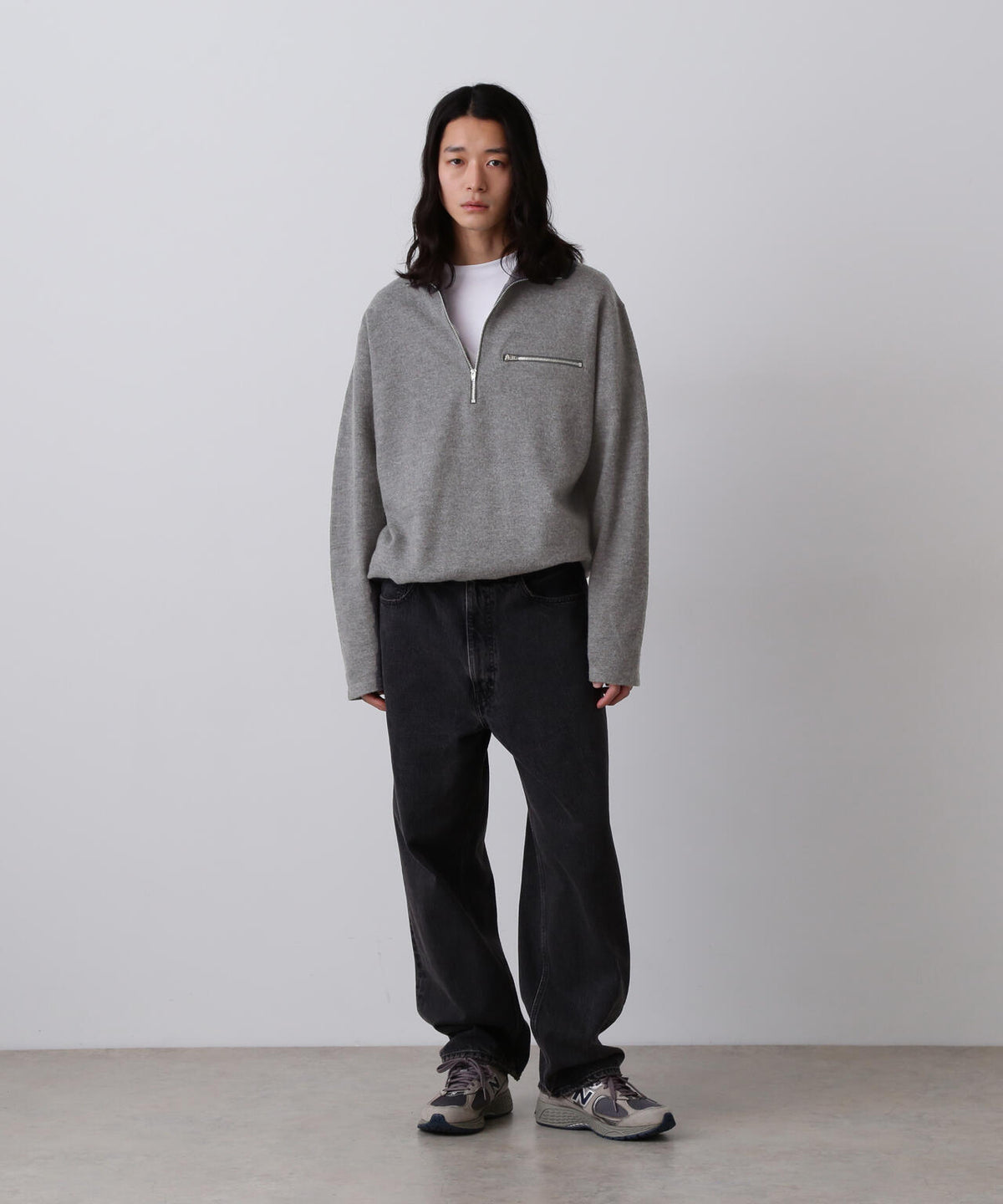 YLEVE / ULTRAFINE MERINO MILLED WOOL KNIT HALF ZIP PULL OVER
