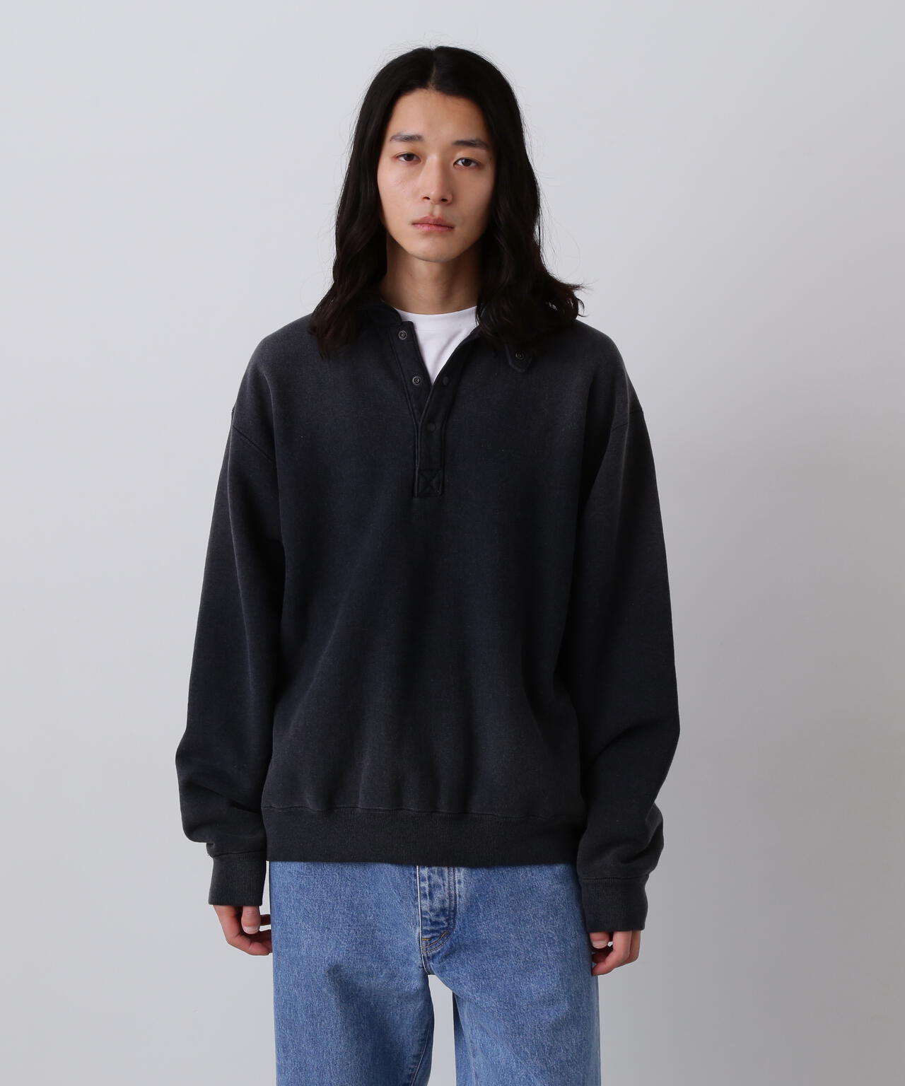 YLÈVE / HEAVY WEIGHT FLEECE BLEACH SNAP PULL OVER