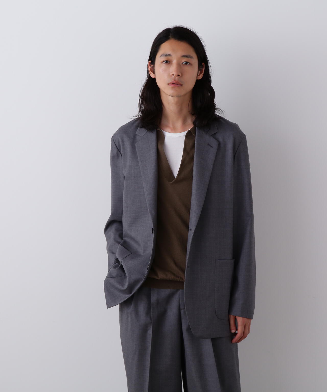 YLEVE / SUPER120'S CHAMBRAY WOOL JACKET