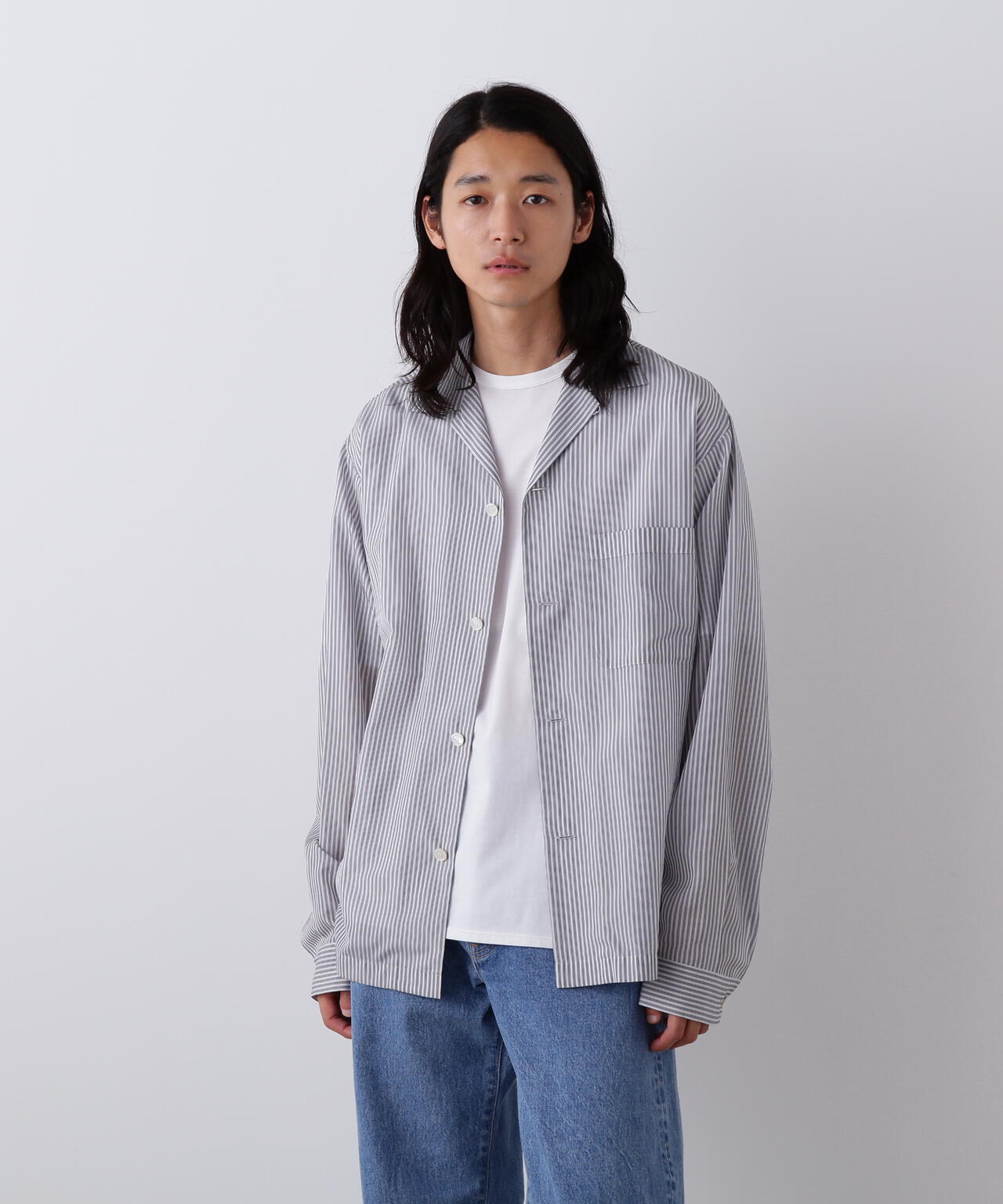 YLEVE / ACETATE CUPRA STRIPE PAJAMA SHIRT