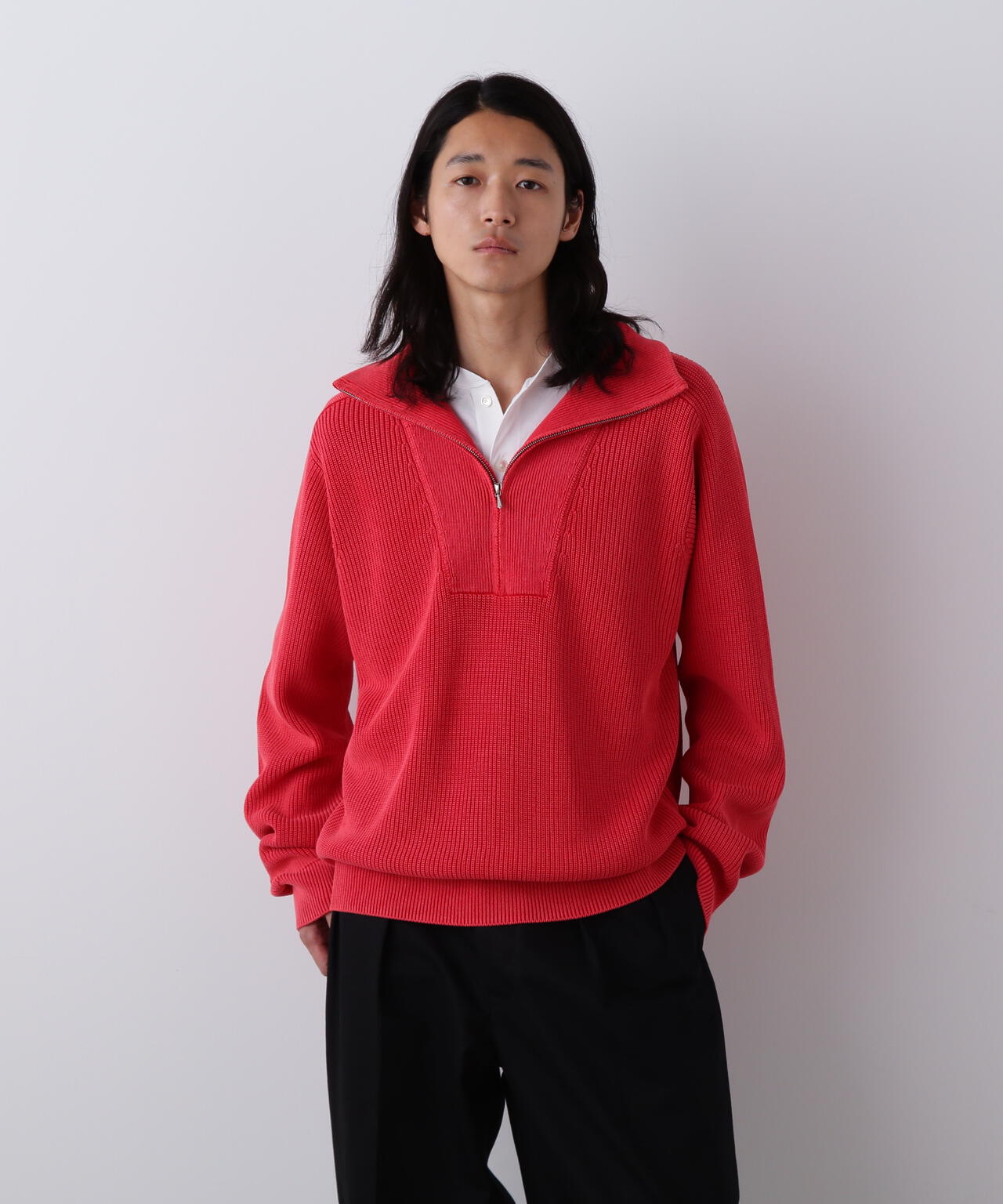 YLEVE / FADED STONEWASH KNIT ZIP PULLOVER