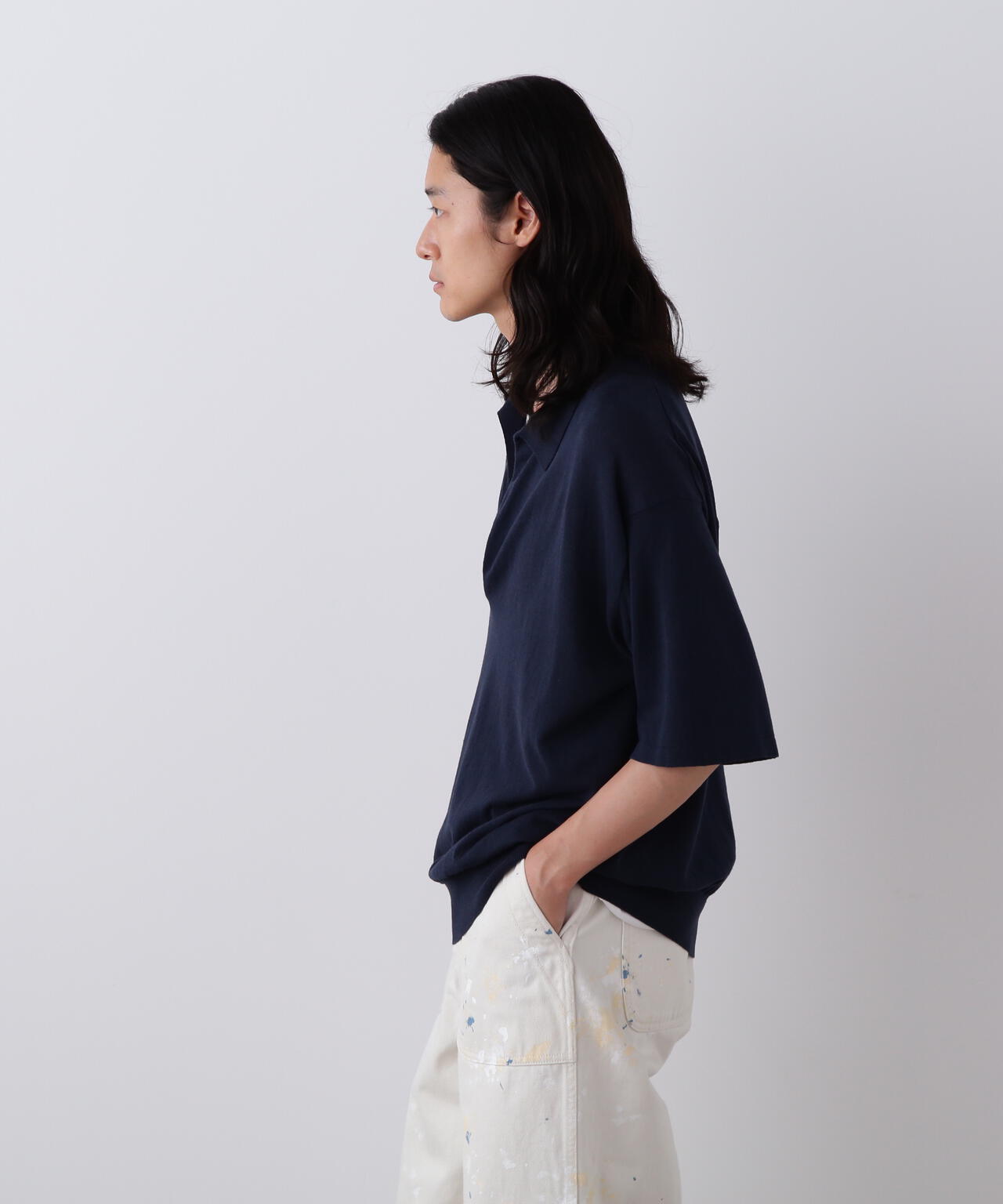 YLEVE / COTTON LINEN KNIT SKIPPER POLO