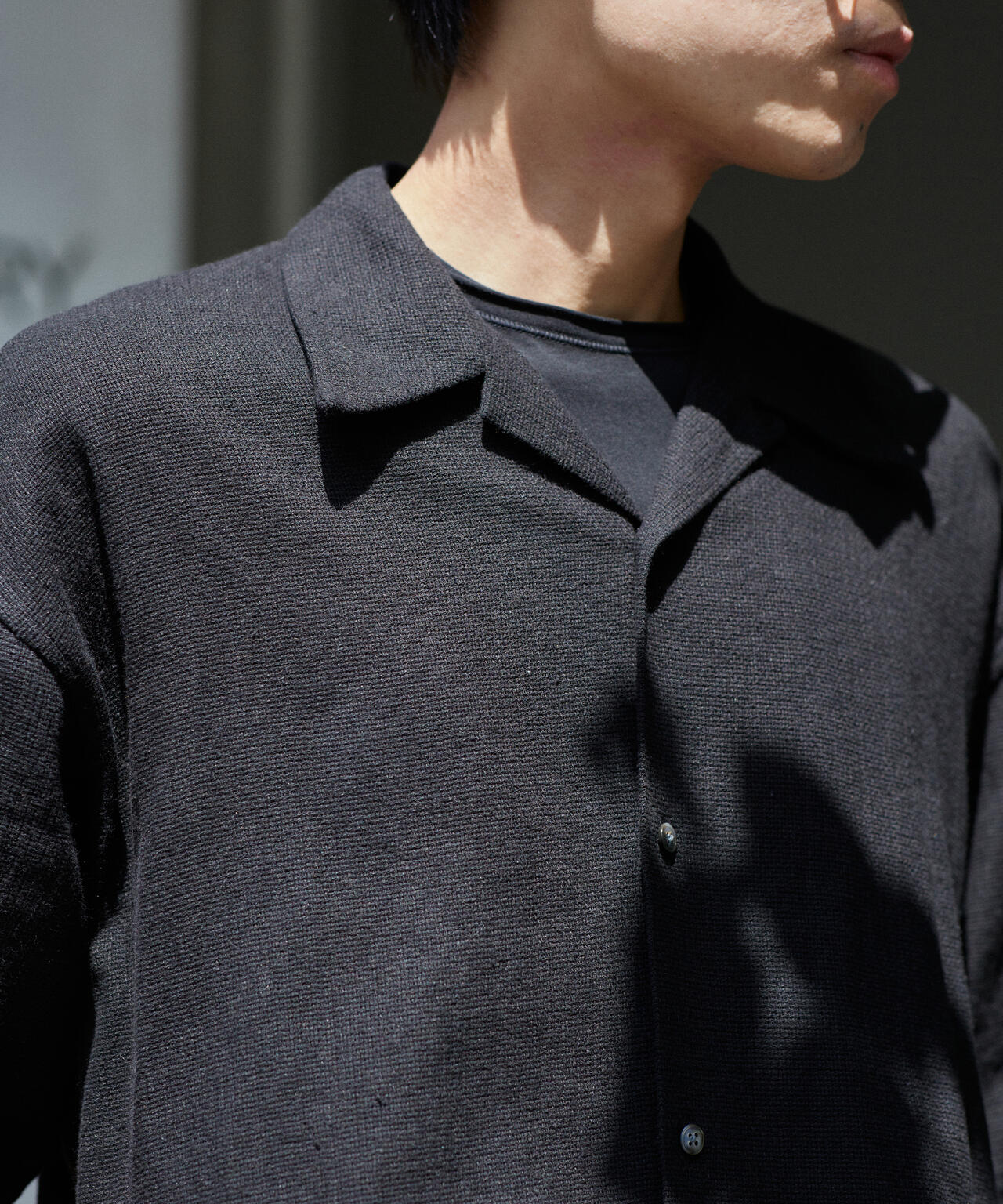 THE LIBRARY / LINEN COTTON OPEN COLLAR SHIRT