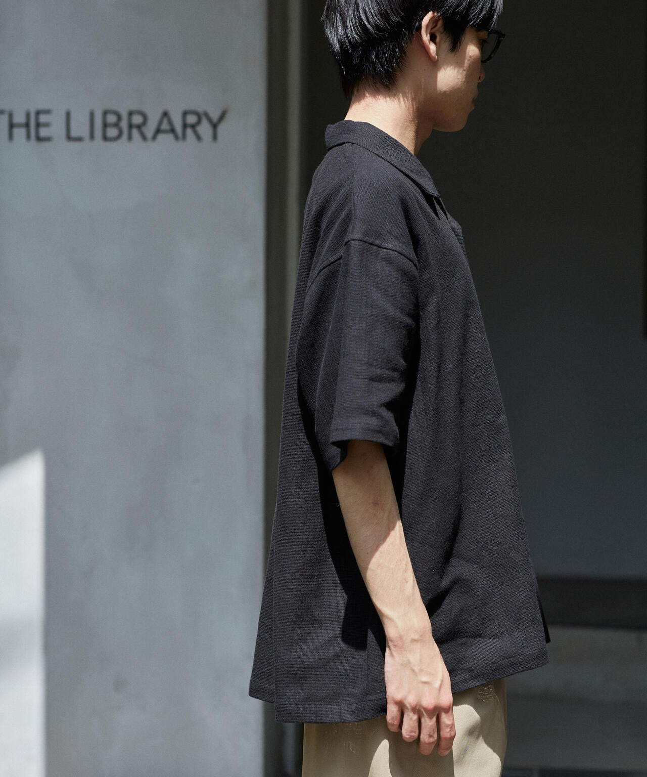 THE LIBRARY / LINEN COTTON OPEN COLLAR SHIRT