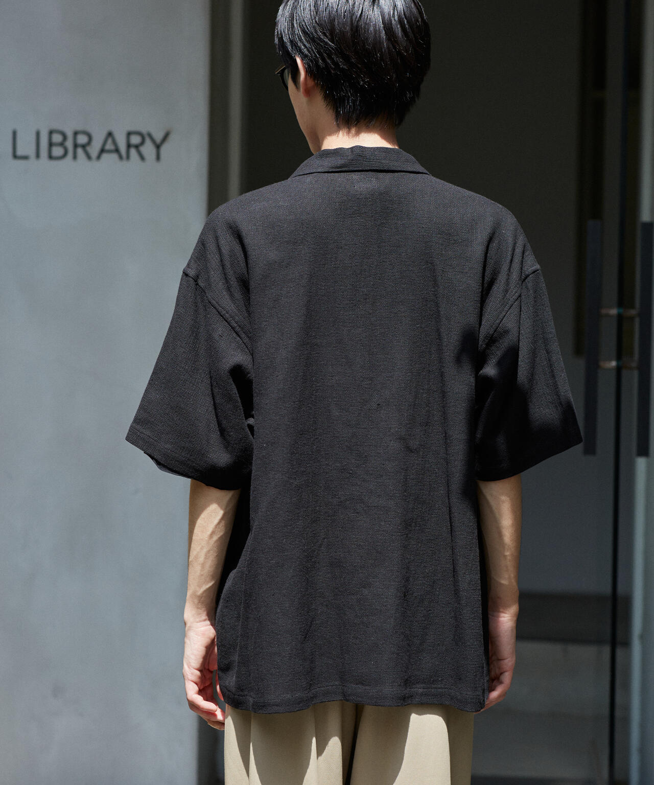THE LIBRARY / LINEN COTTON OPEN COLLAR SHIRT
