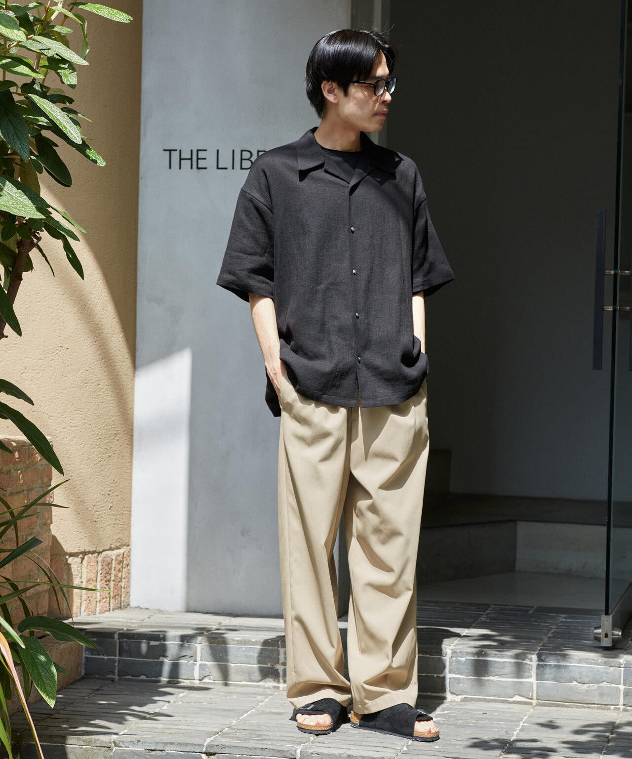 THE LIBRARY / LINEN COTTON OPEN COLLAR SHIRT