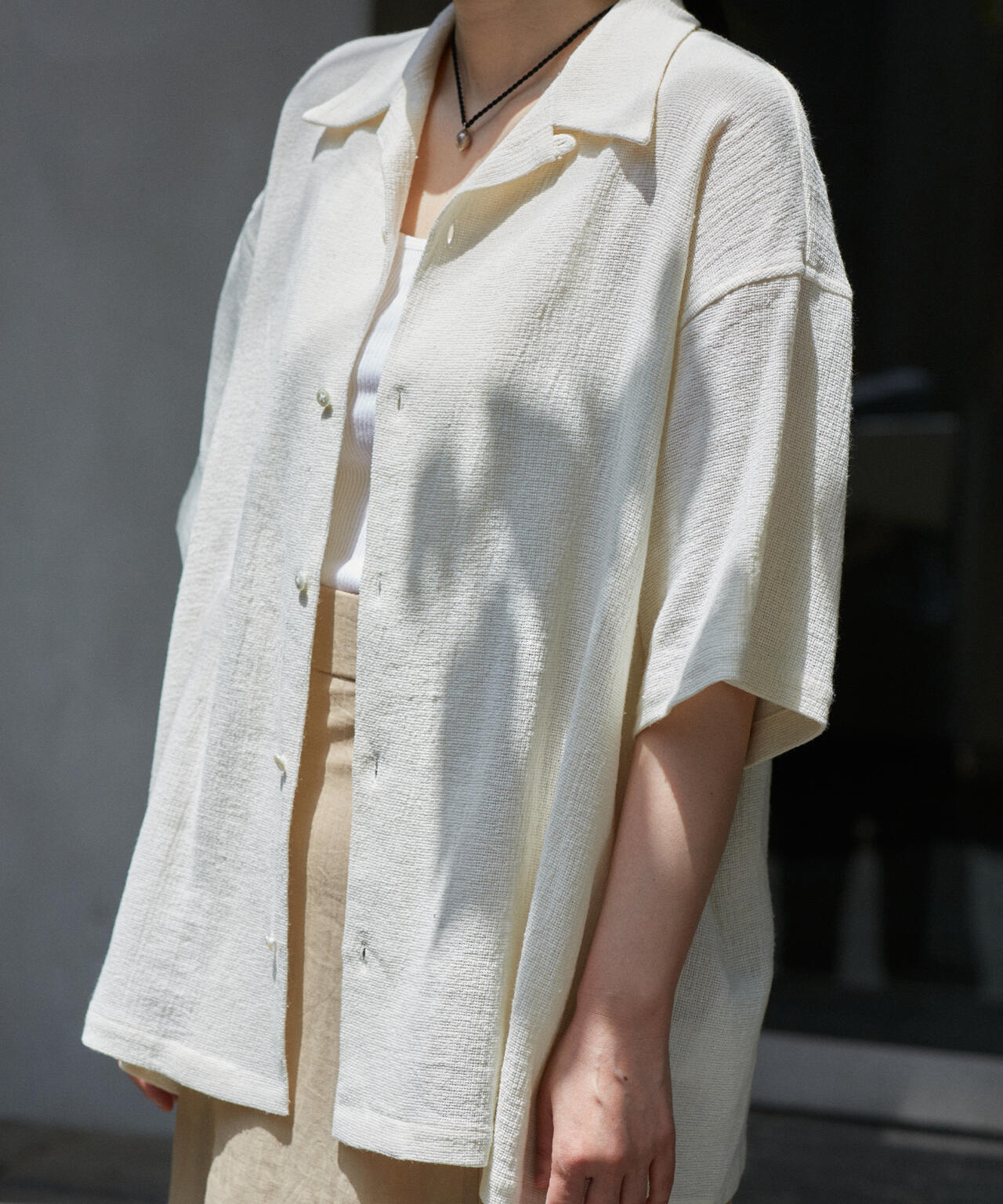 THE LIBRARY / LINEN COTTON OPEN COLLAR SHIRT