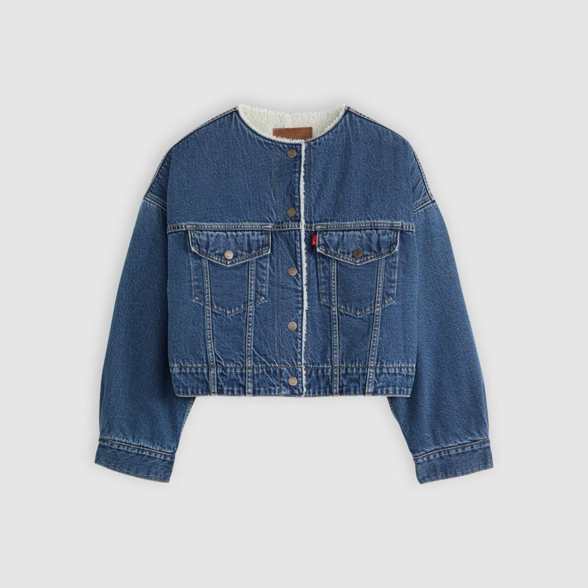 COLLARLESS CROP SHERPA TRUCKER