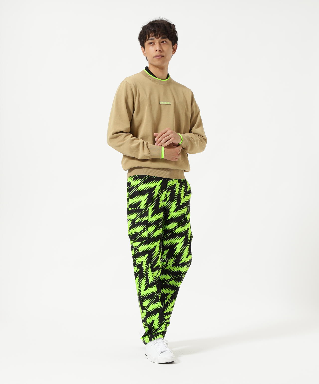 ストレッチ二重織プリント ロングパンツ