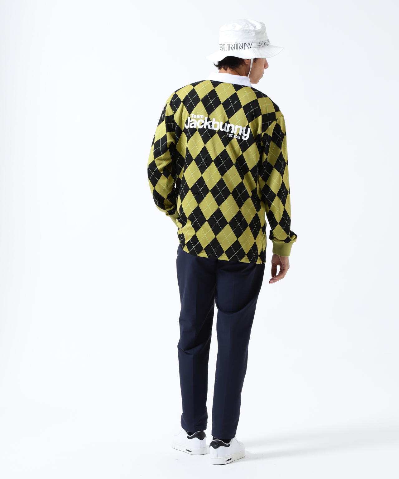 アーガイルジャガード長袖ポロシャツ