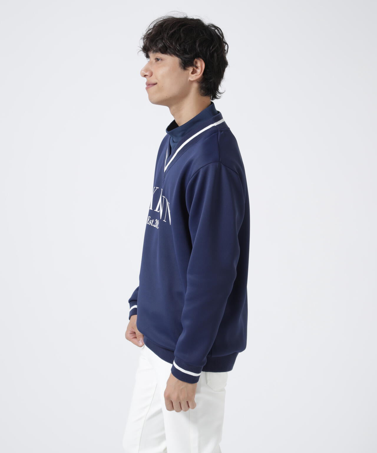 PEダンボール天竺 長袖Vネックスウェット