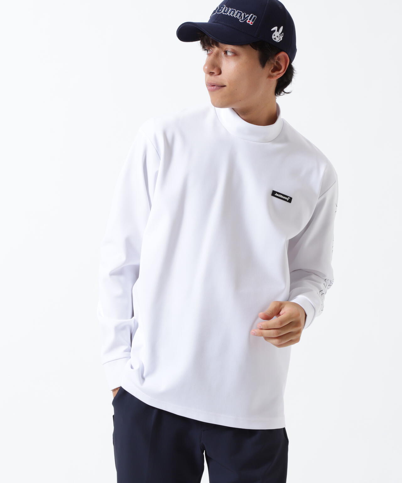 ストレッチ天竺長袖ハイネックカットソー