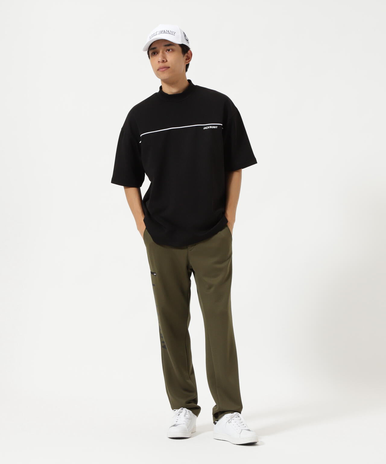 天竺ポンチ五分袖モックネック