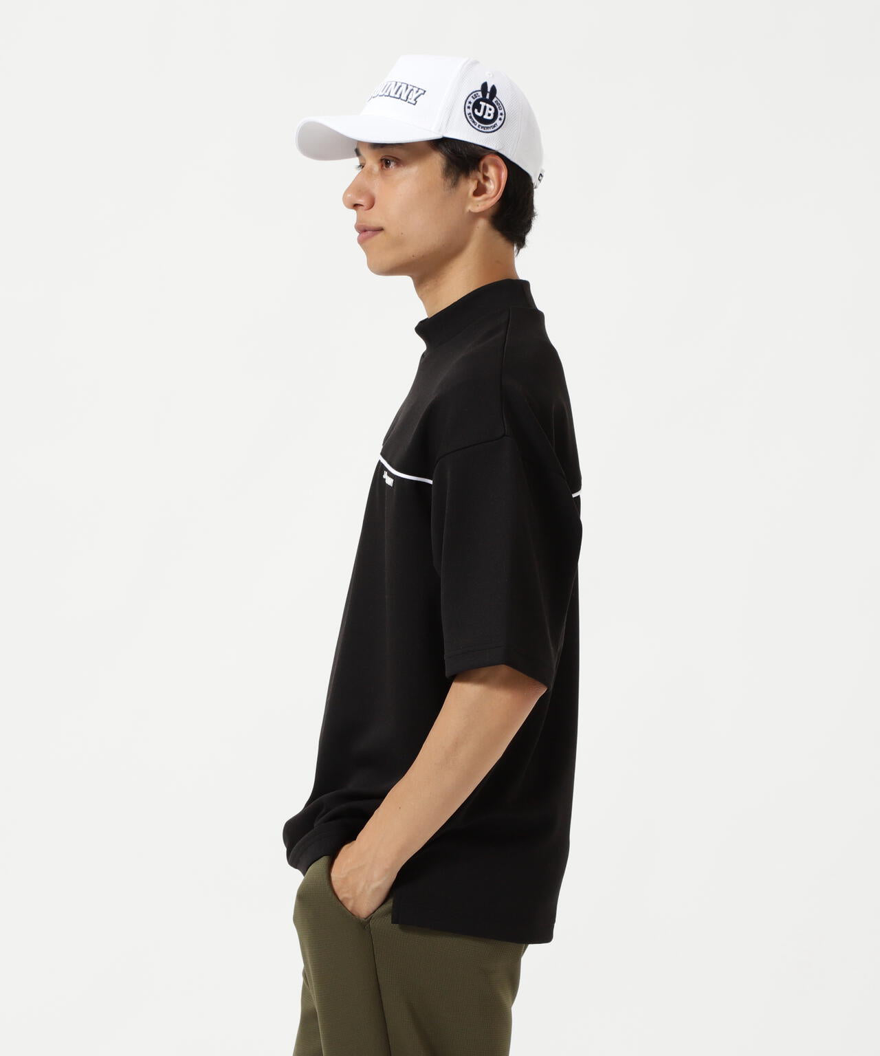 天竺ポンチ五分袖モックネック