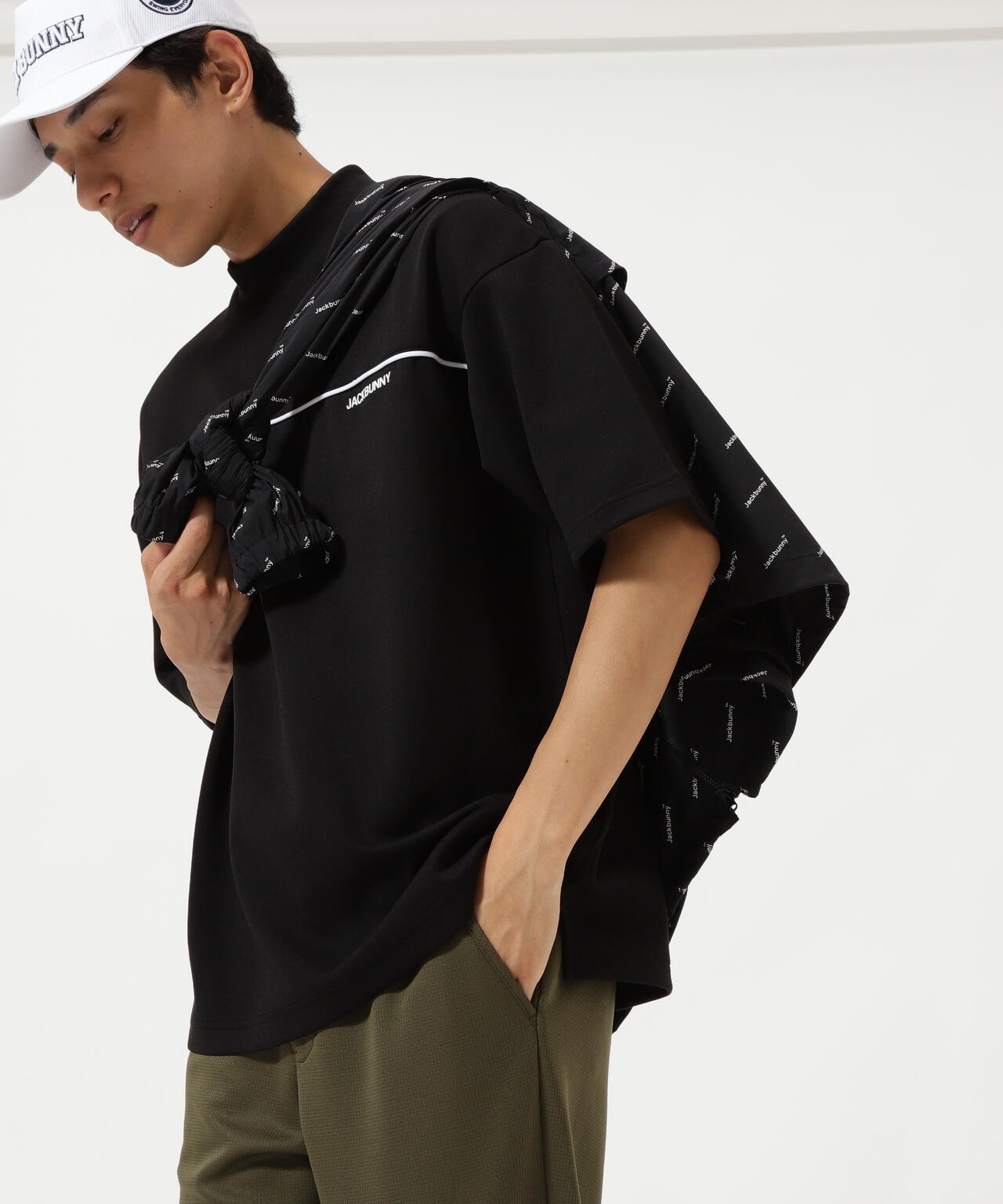 天竺ポンチ五分袖モックネック