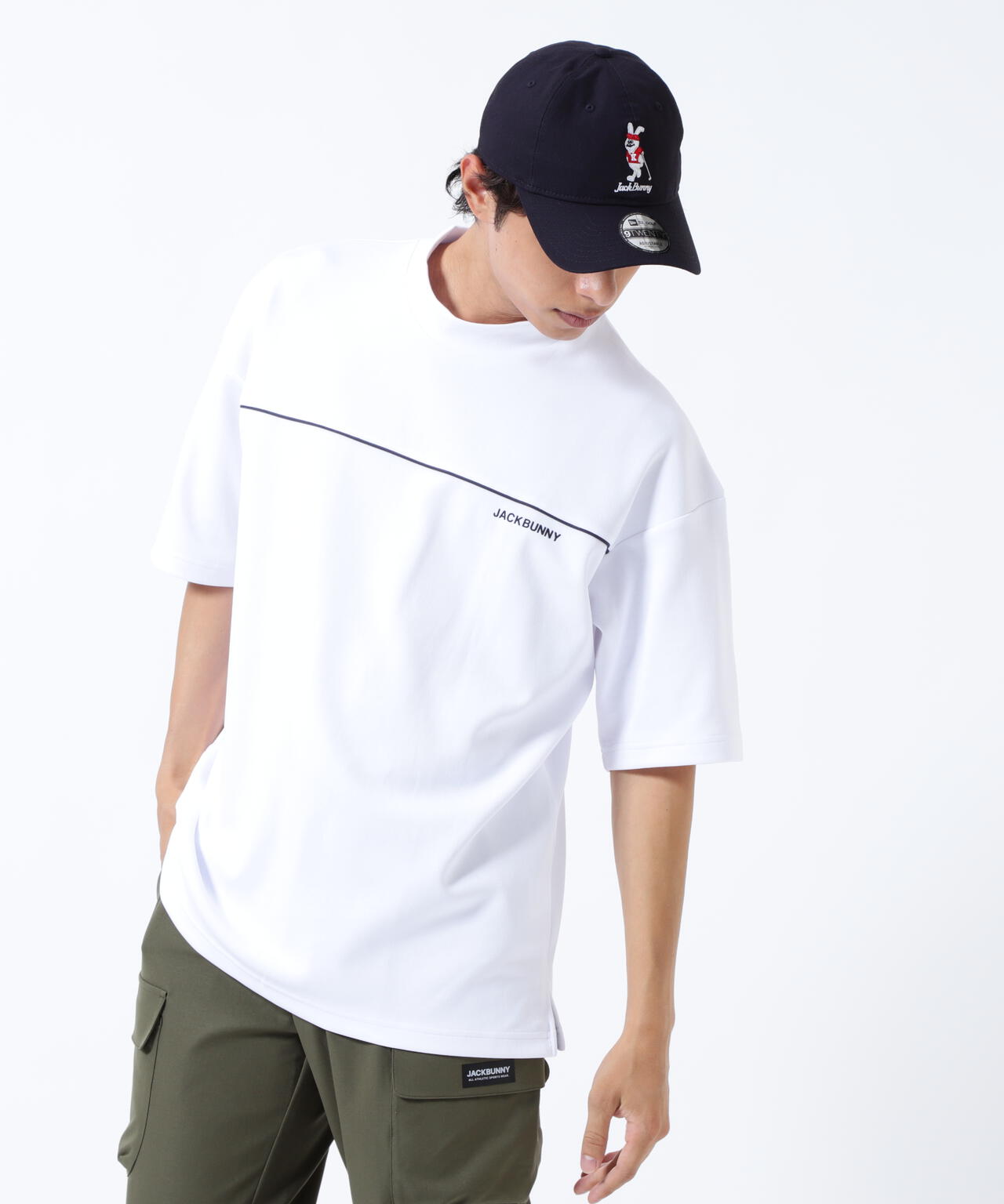 天竺ポンチ五分袖モックネック