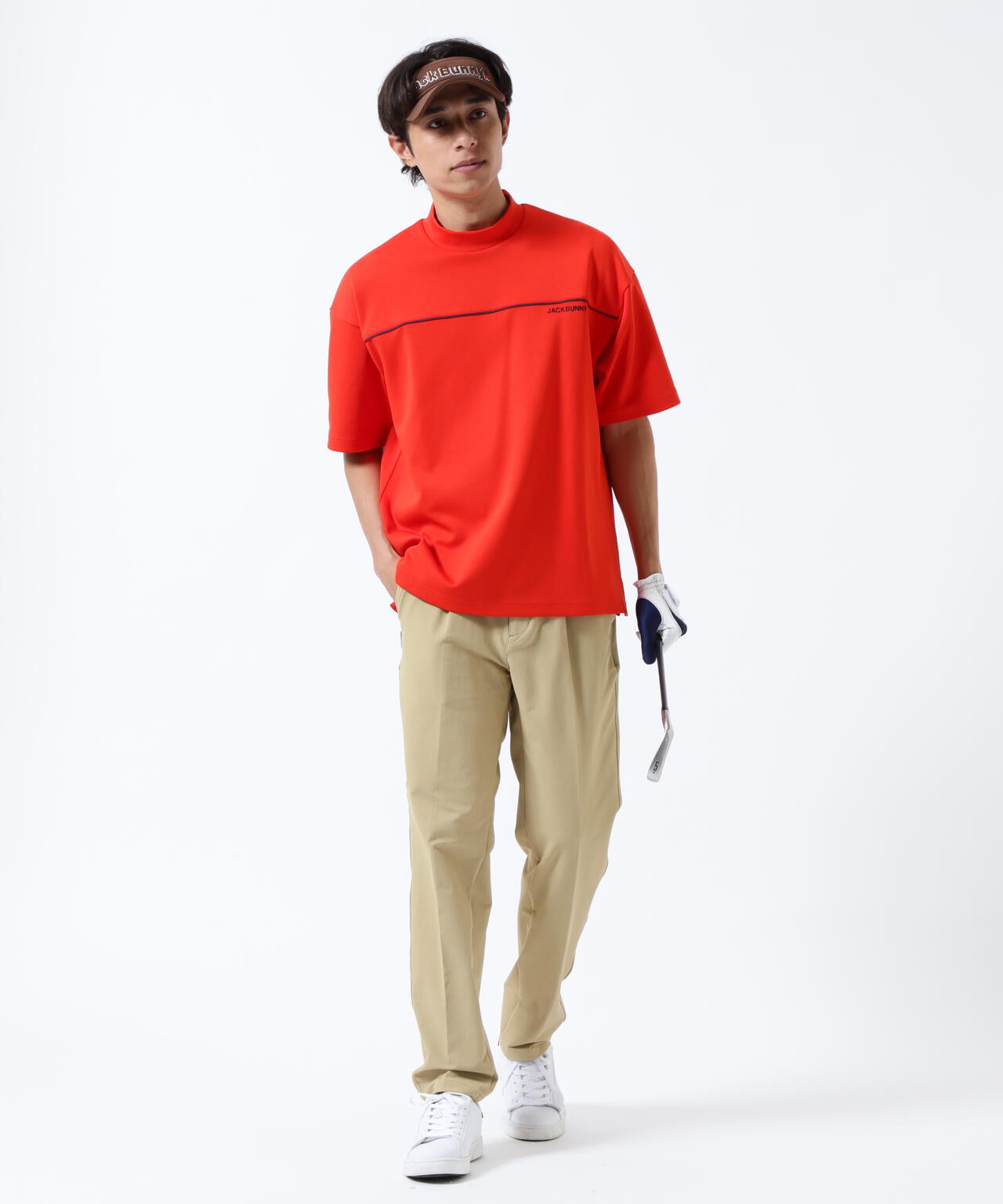 天竺ポンチ五分袖モックネック