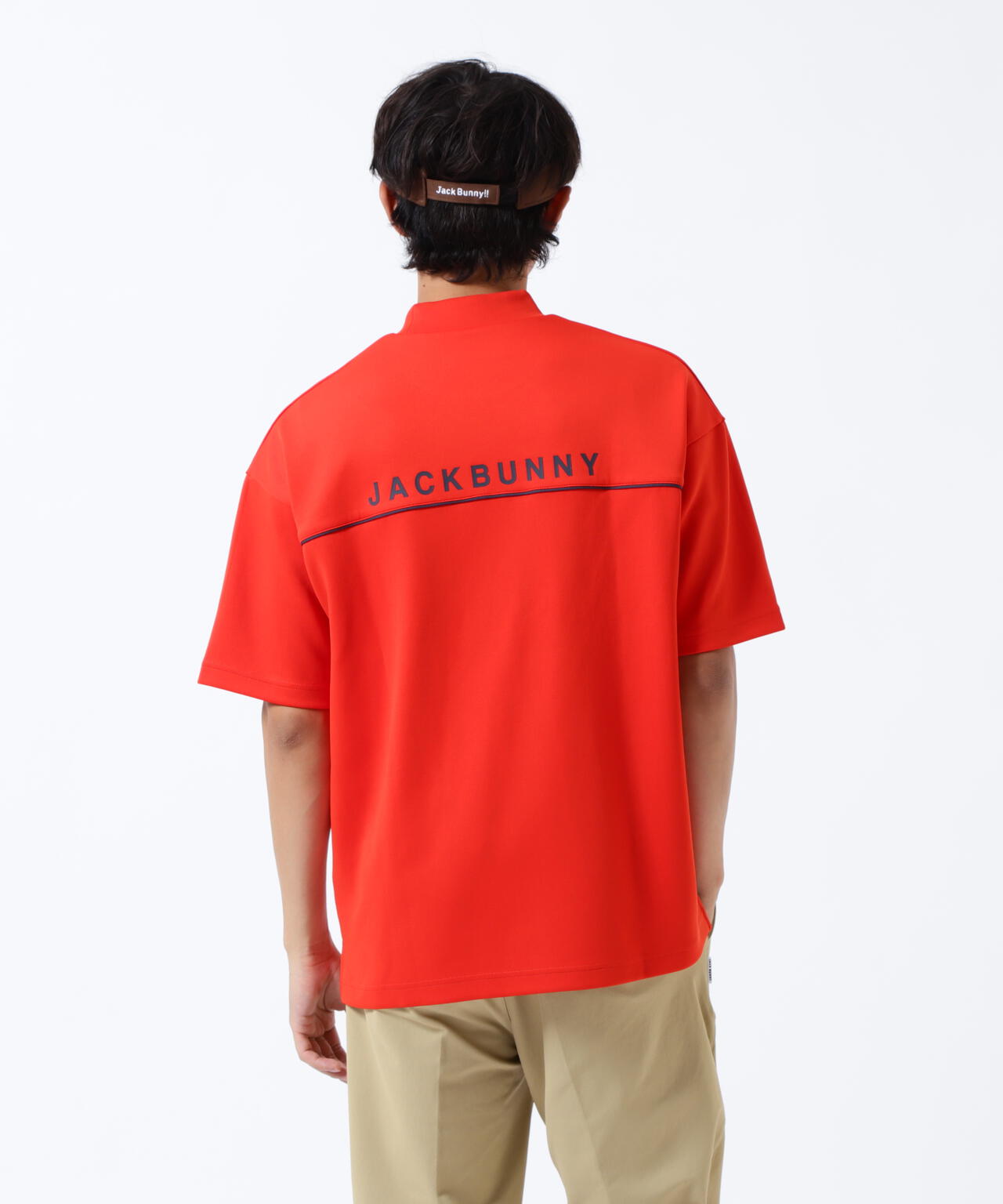 天竺ポンチ五分袖モックネック