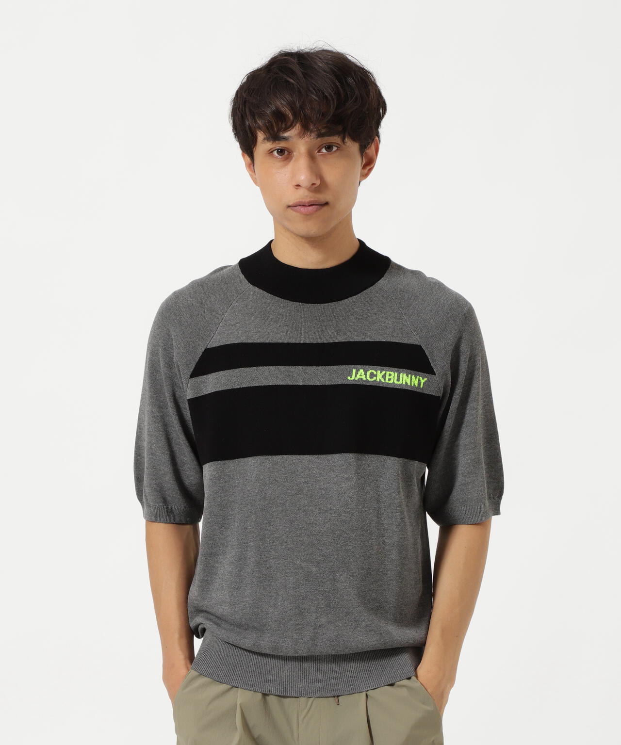 半袖モックネックニットプルオーバー