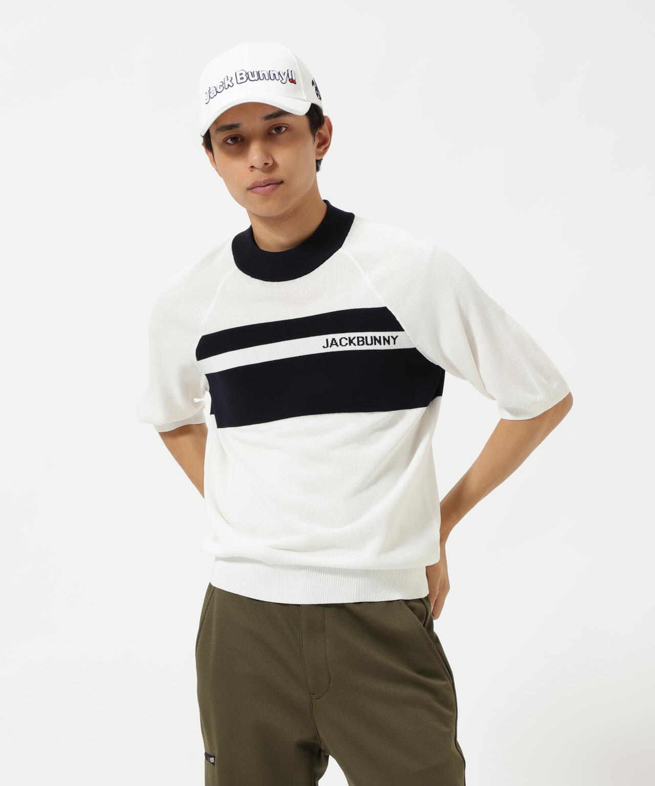 半袖モックネックニットプルオーバー