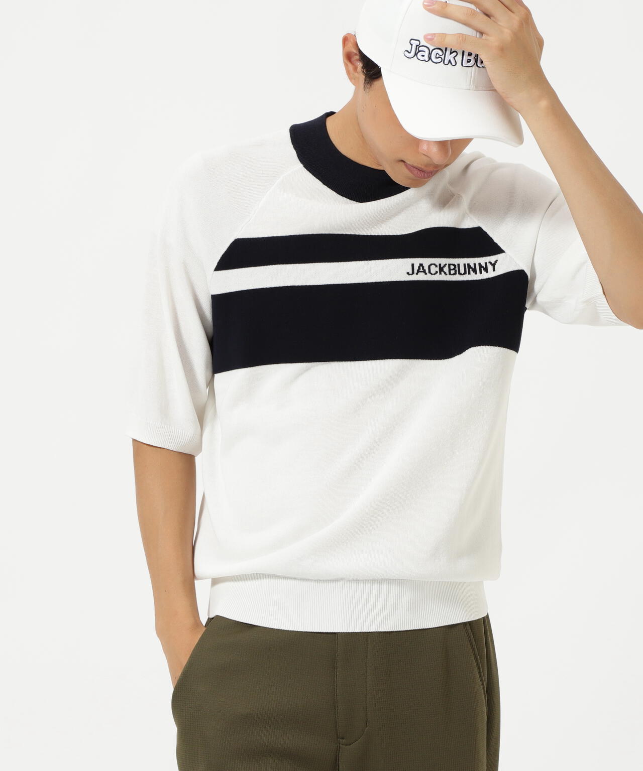 半袖モックネックニットプルオーバー