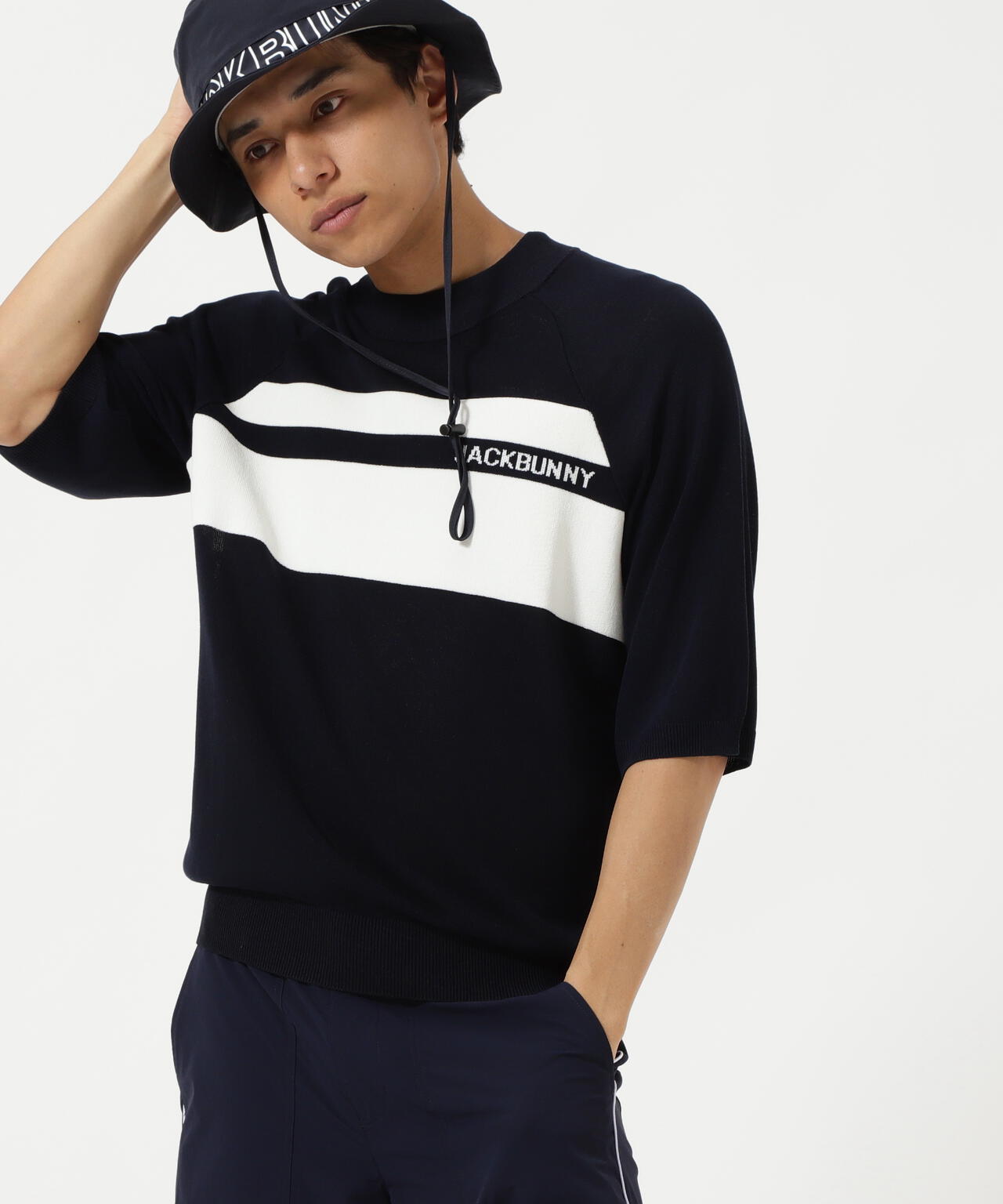 半袖モックネックニットプルオーバー