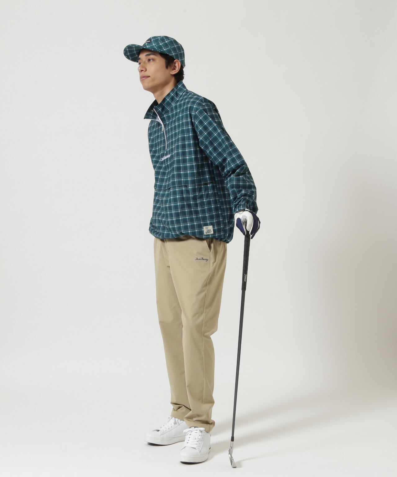 チェックプリント ハーフジップブルゾン