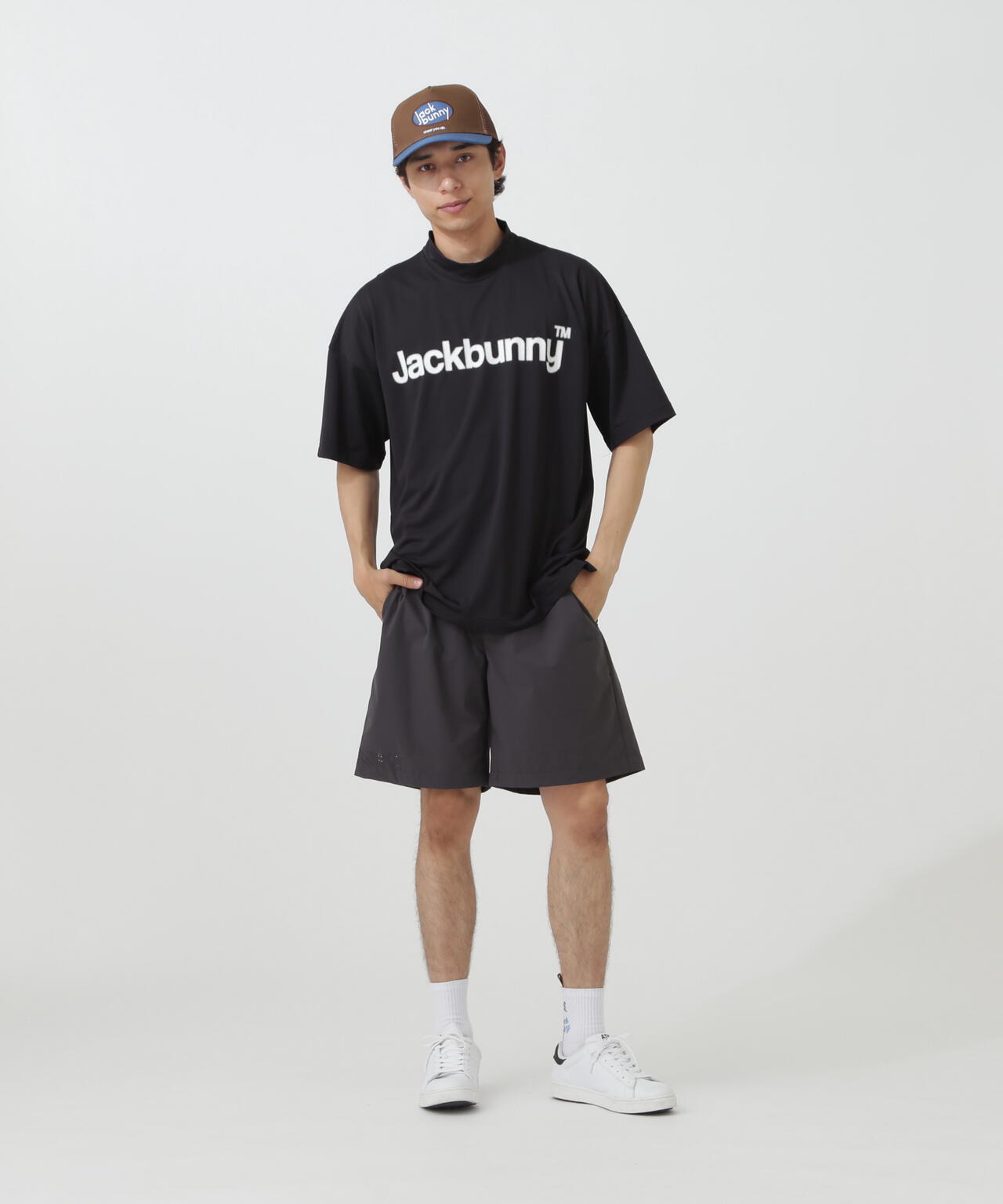 ハイストレッチ変形メッシュ半袖モックネックカットソー