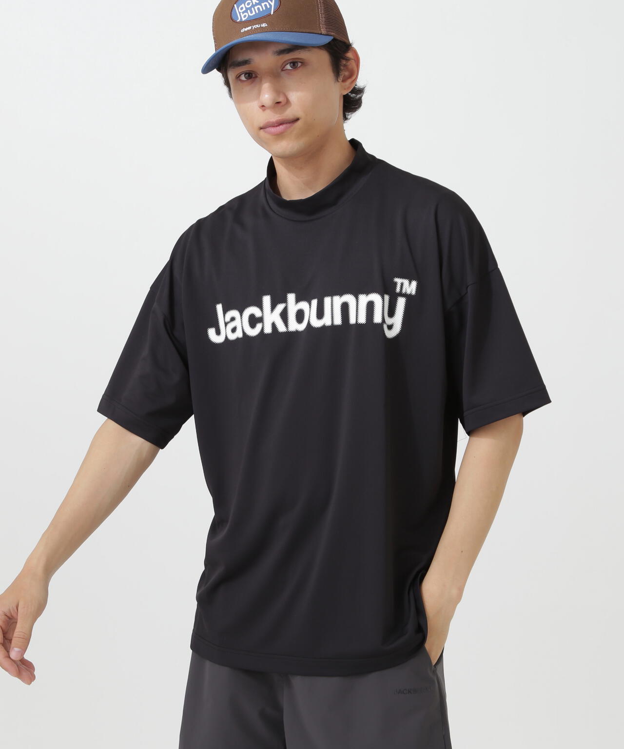 ハイストレッチ変形メッシュ半袖モックネックカットソー