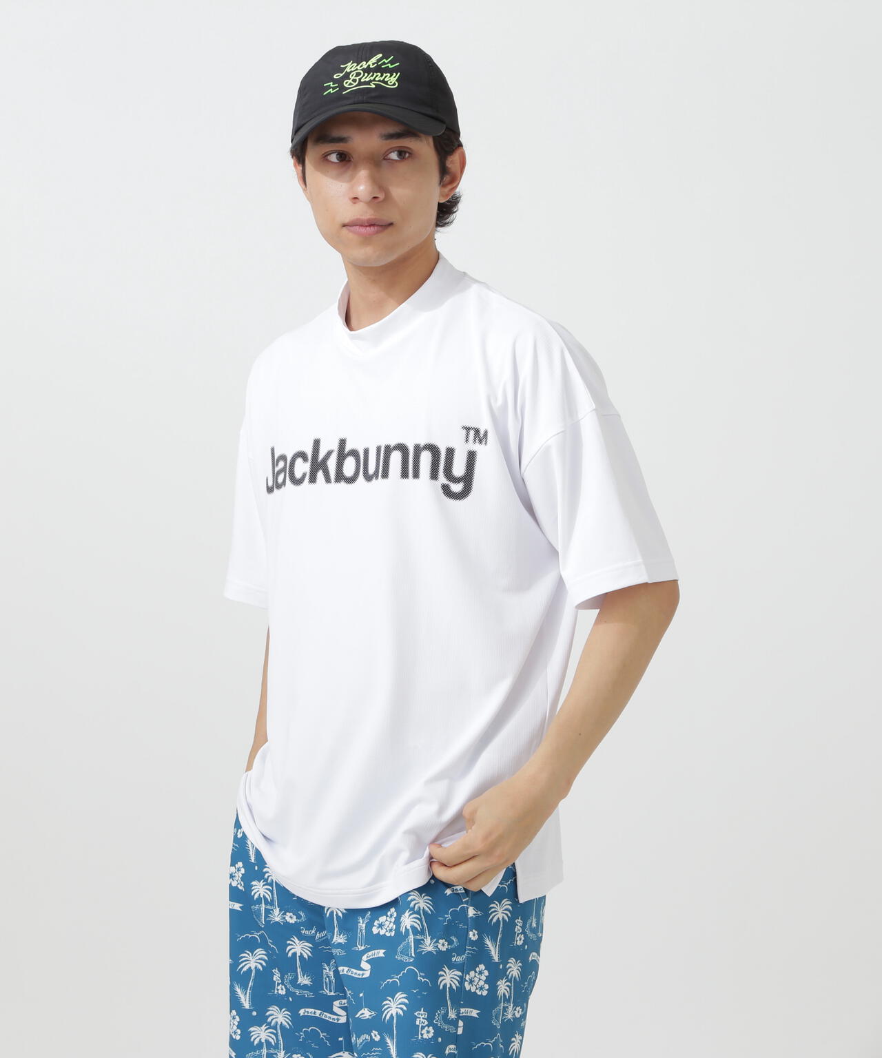 ハイストレッチ変形メッシュ半袖モックネックカットソー