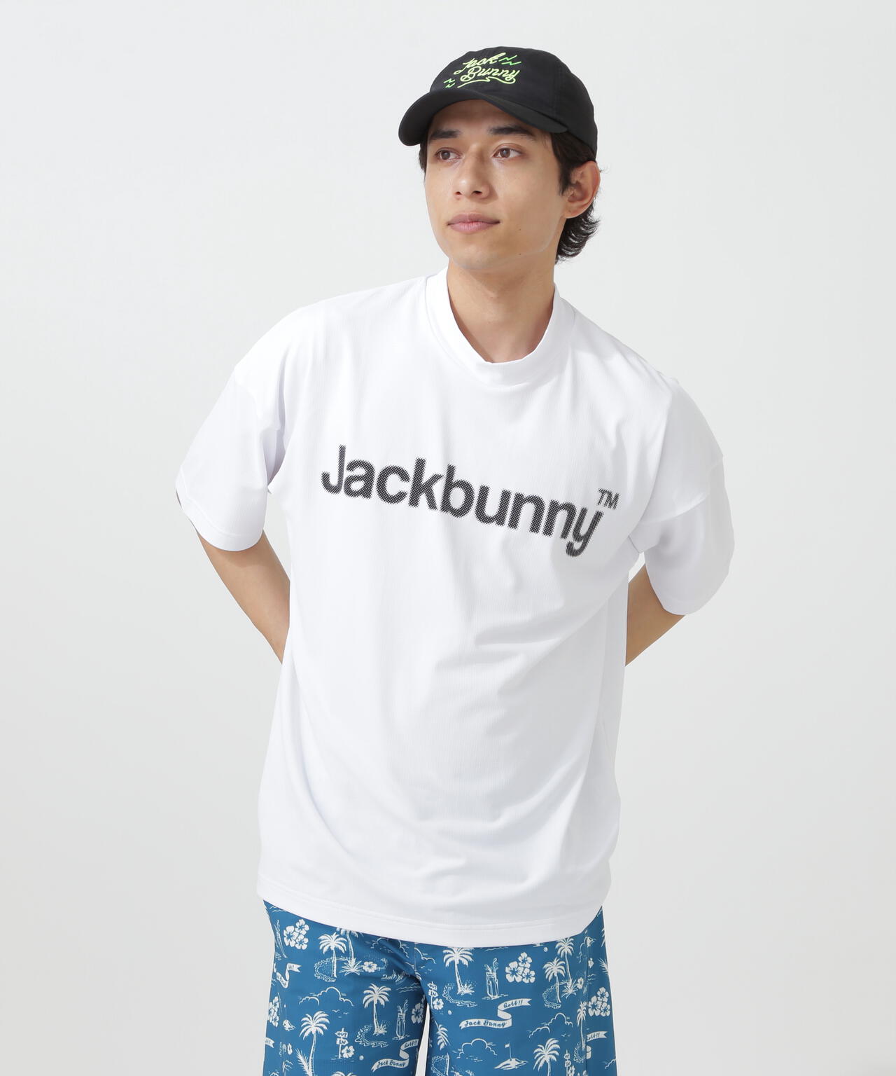 ハイストレッチ変形メッシュ半袖モックネックカットソー