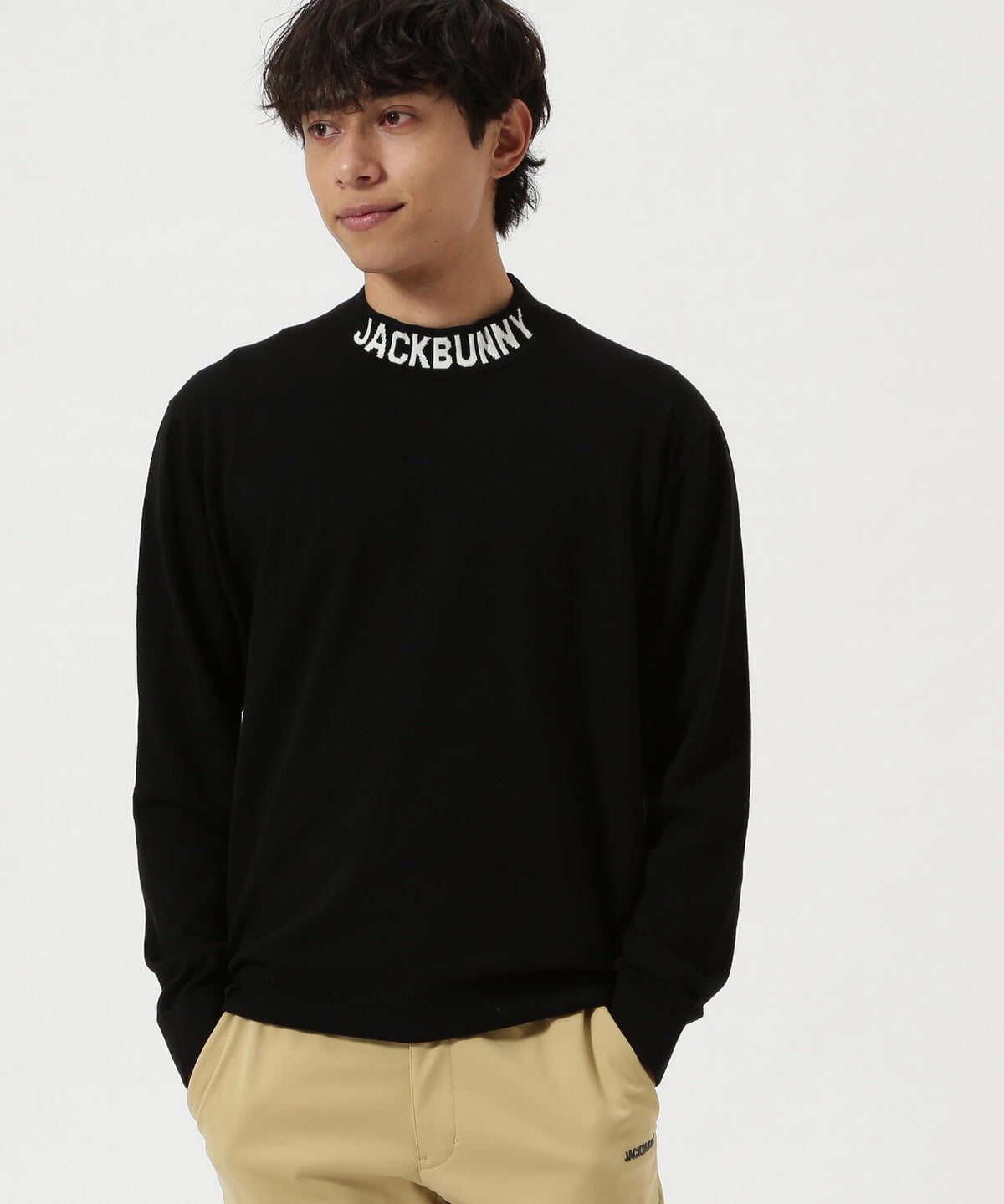 カシミヤタッチモックネックニットプルオーバー