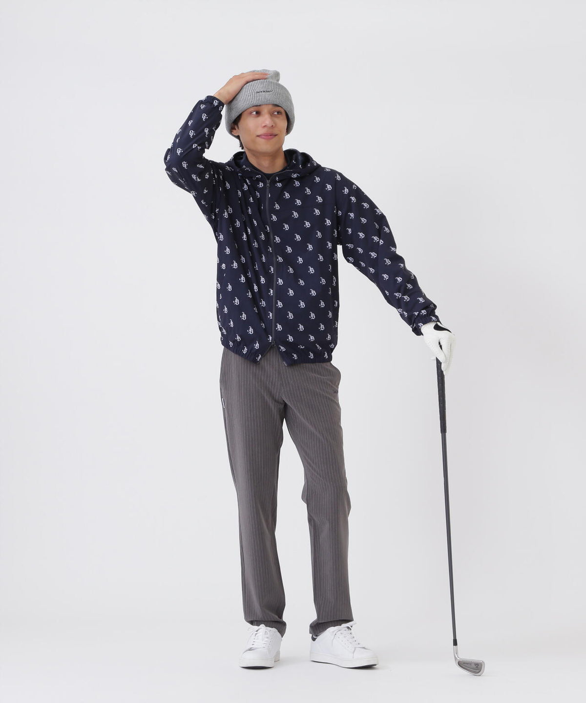 ゴシックロゴプリント裏メッシュフーディブルゾン (MENS)