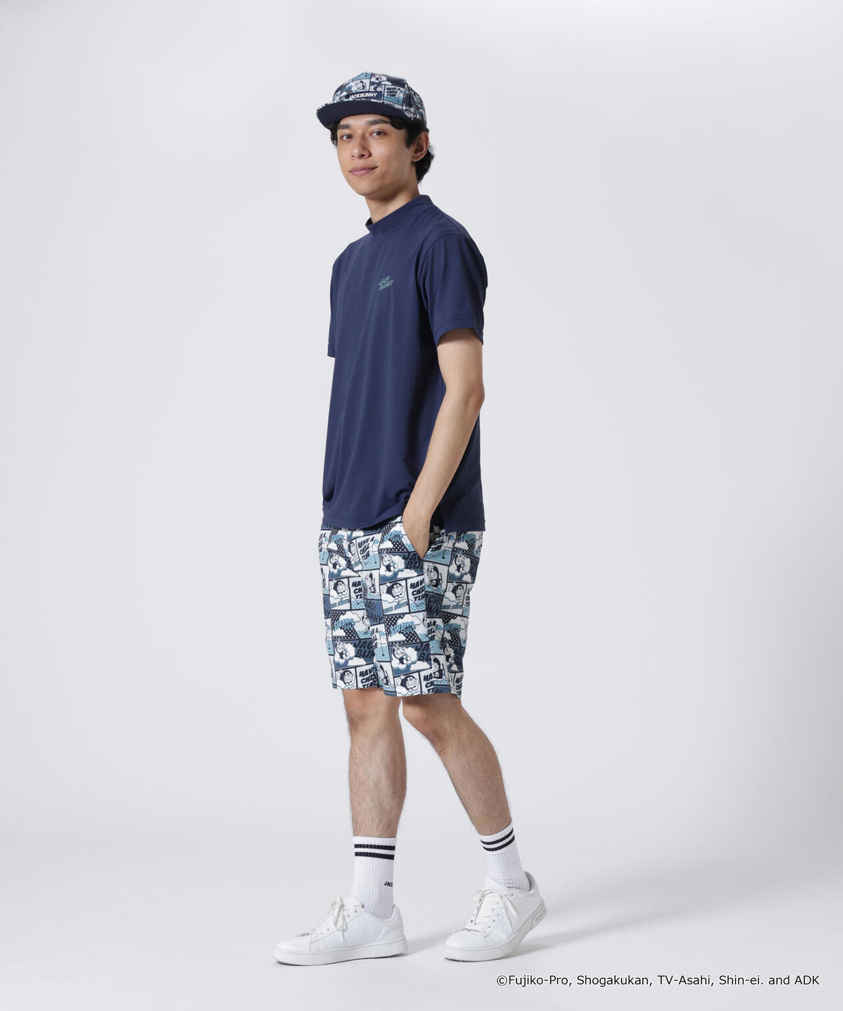 【ドラえもん】ストレッチジャガード半袖モックネックカットソー