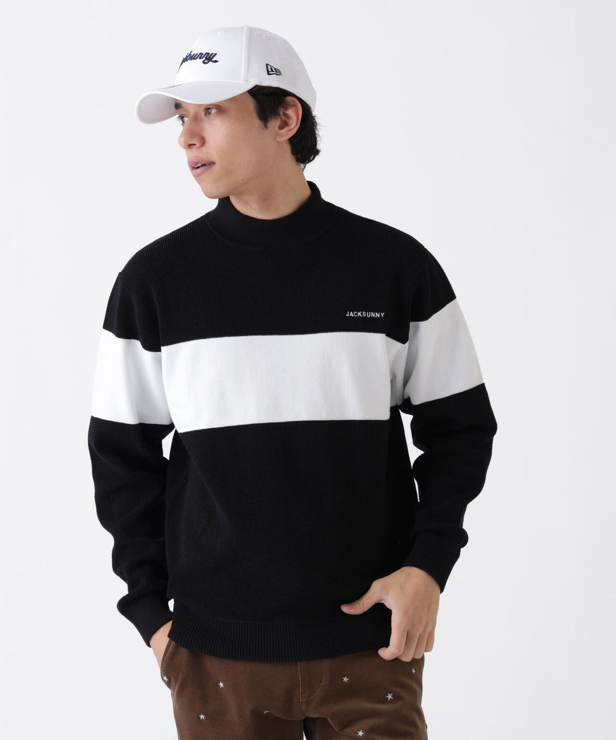 ドライワッフル長袖モックネックニットプルオーバー (MENS)