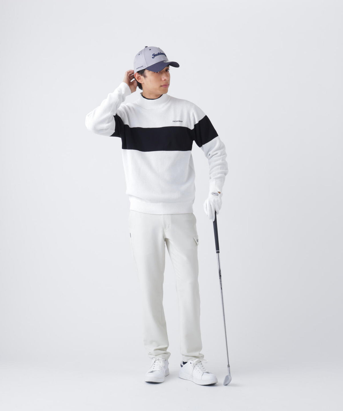 ドライワッフル長袖モックネックニットプルオーバー (MENS)