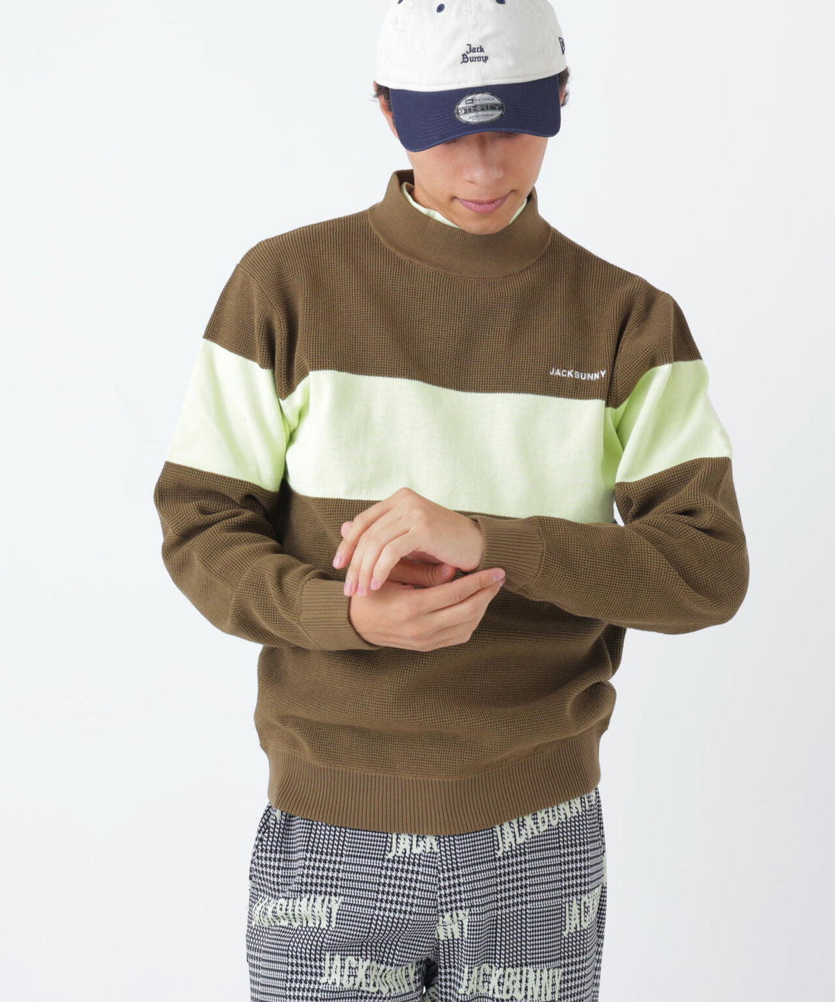 ドライワッフル長袖モックネックニットプルオーバー (MENS)