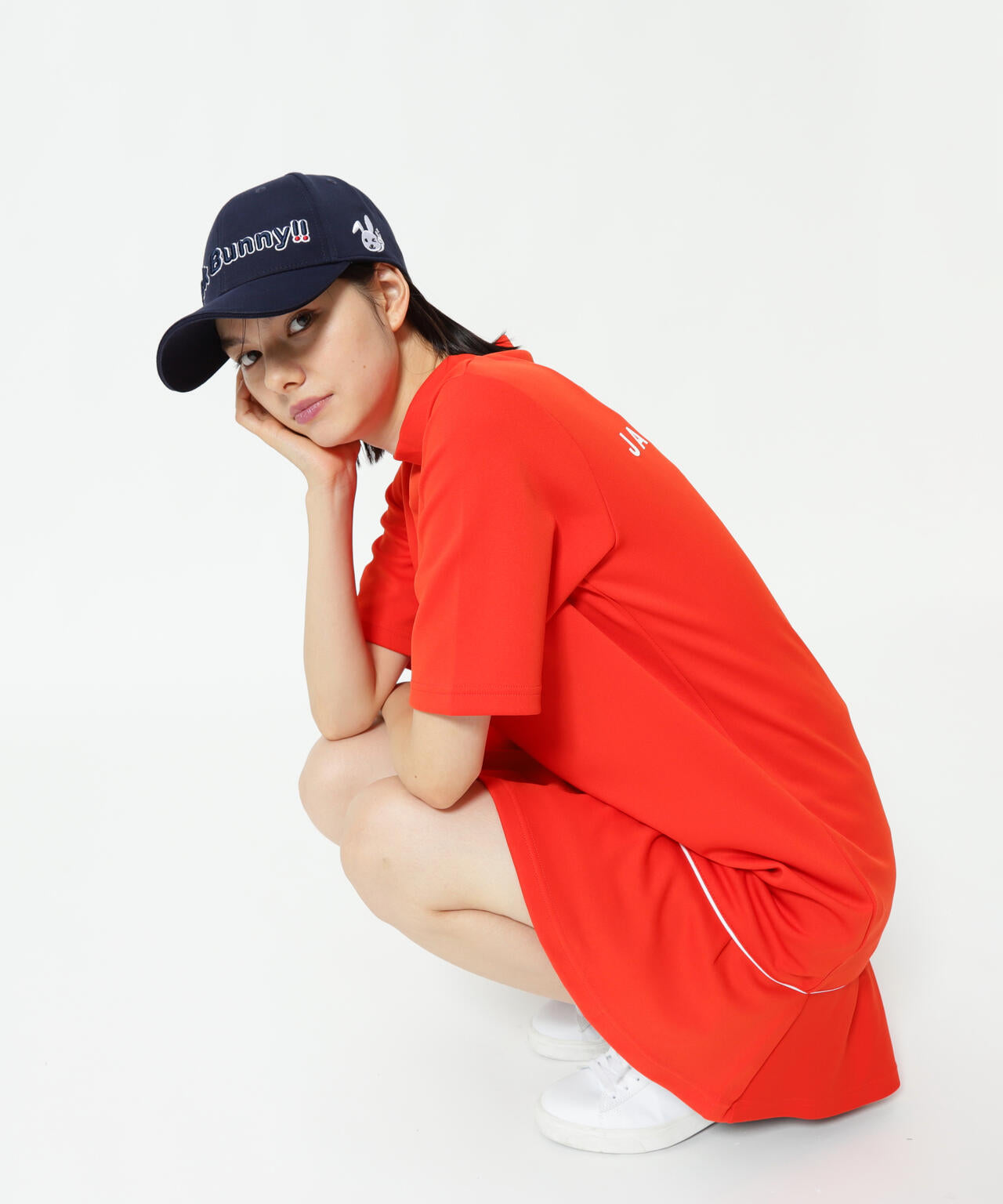 天竺ポンチ五分袖ワンピース