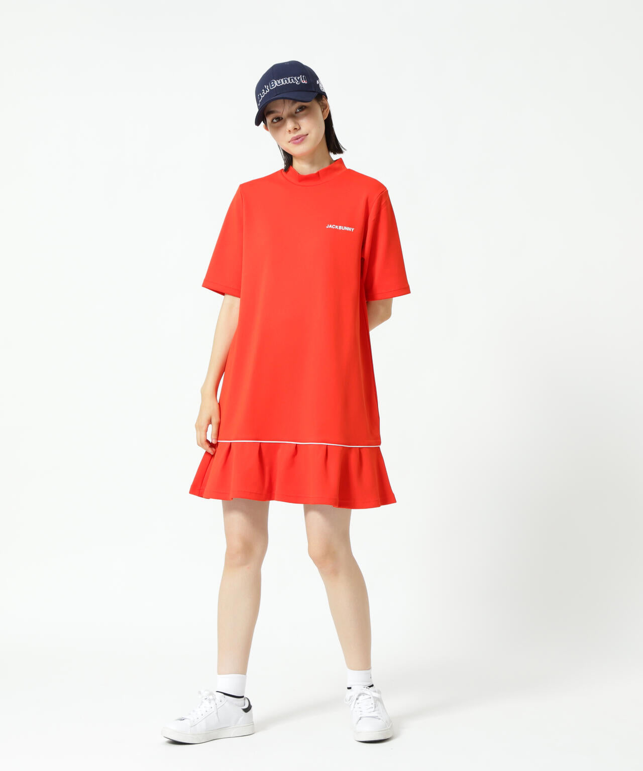 天竺ポンチ五分袖ワンピース