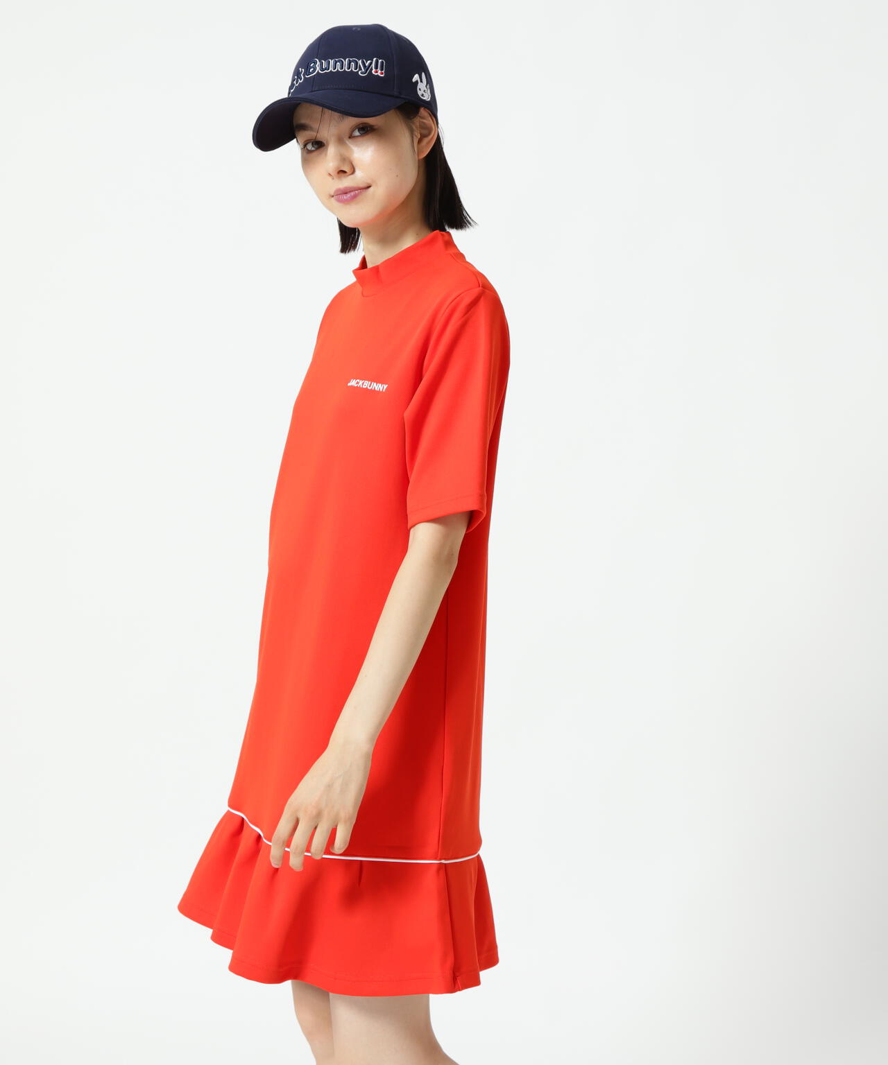 天竺ポンチ五分袖ワンピース