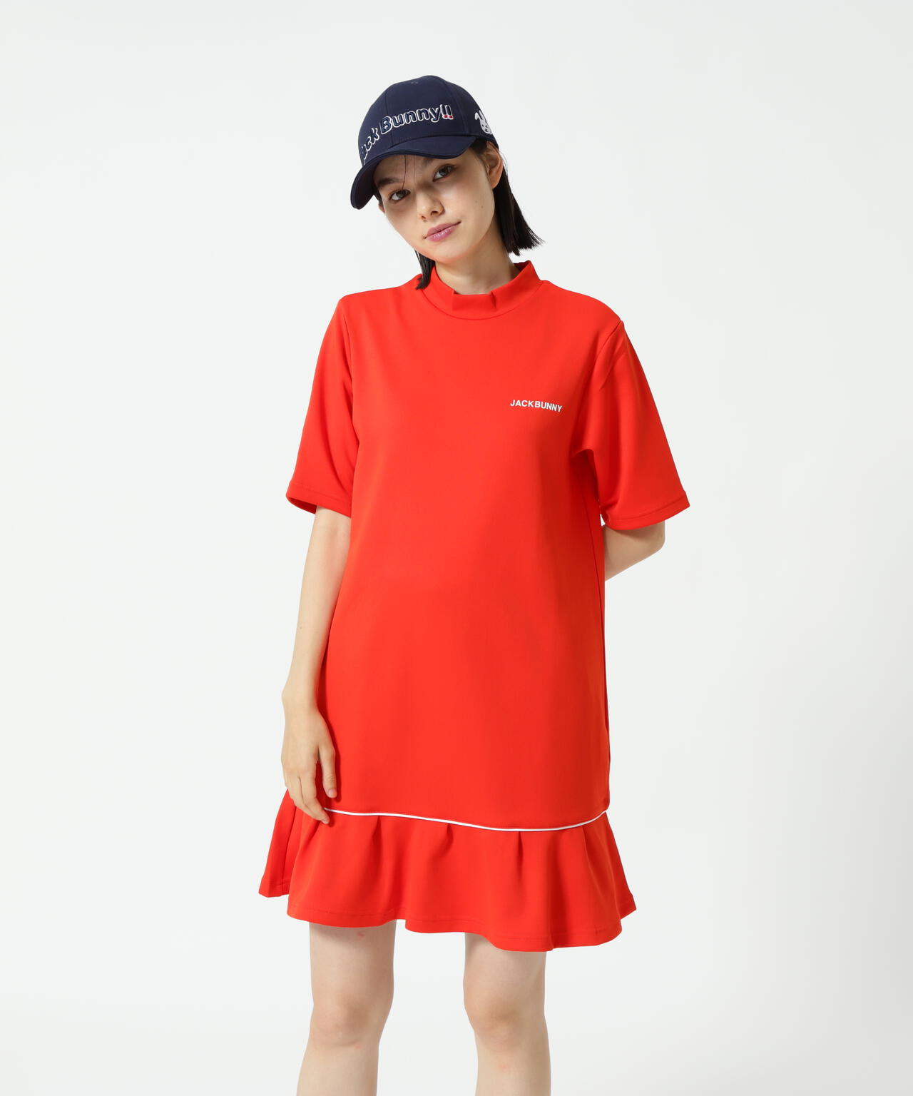 天竺ポンチ五分袖ワンピース