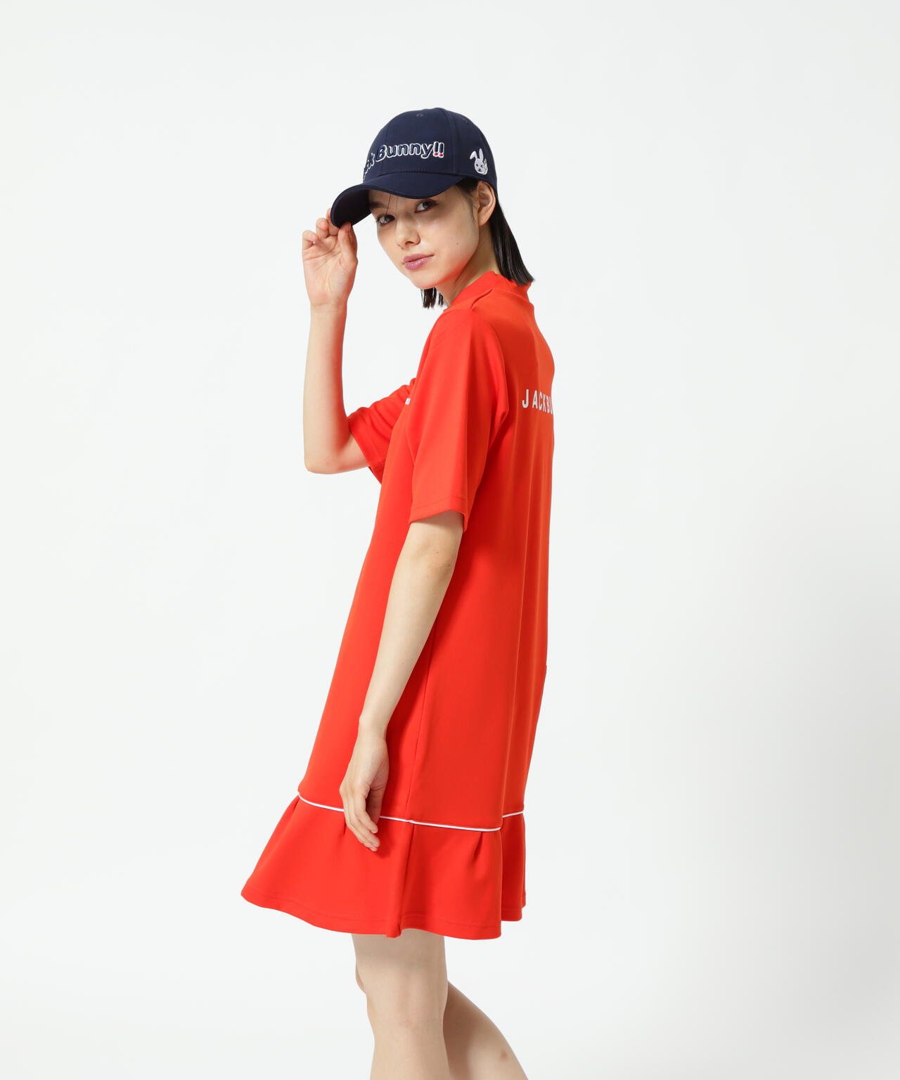 天竺ポンチ五分袖ワンピース