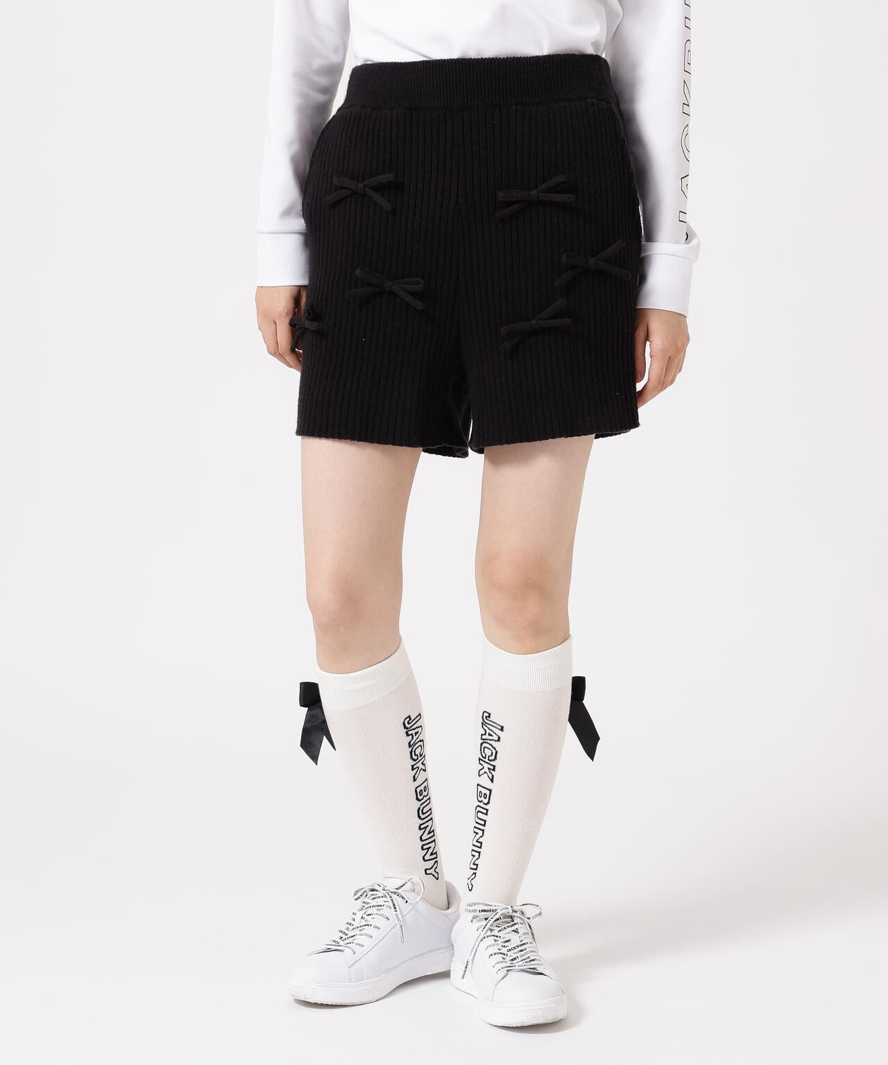 7G2PLY袋編み リボン付きニットショートパンツ