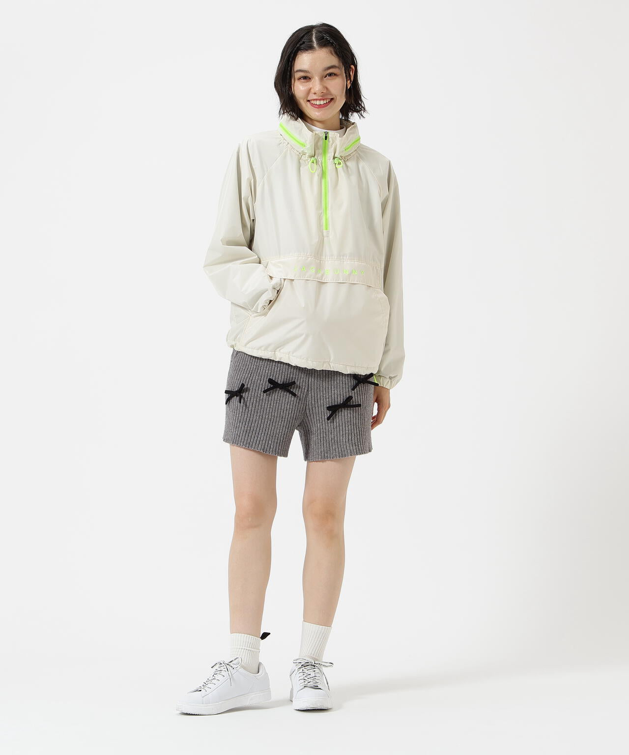 7G2PLY袋編み リボン付きニットショートパンツ