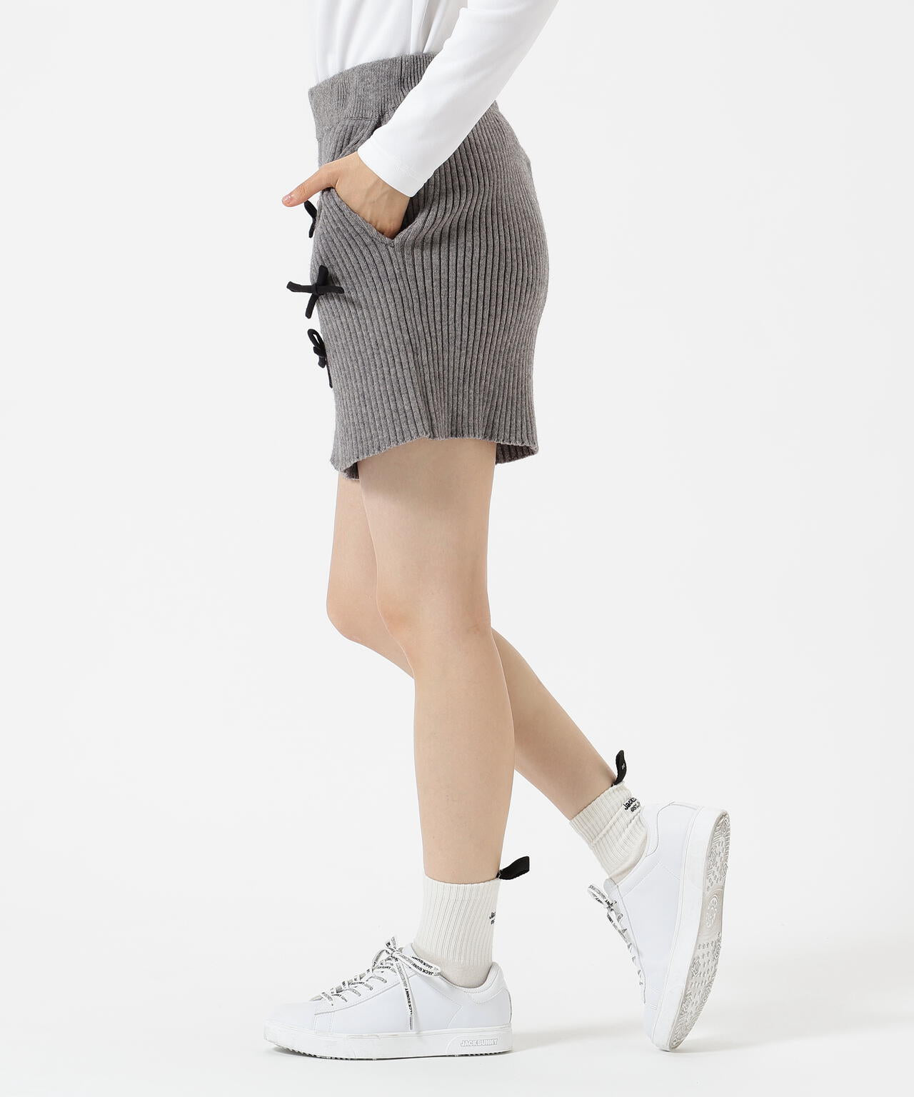 7G2PLY袋編み リボン付きニットショートパンツ