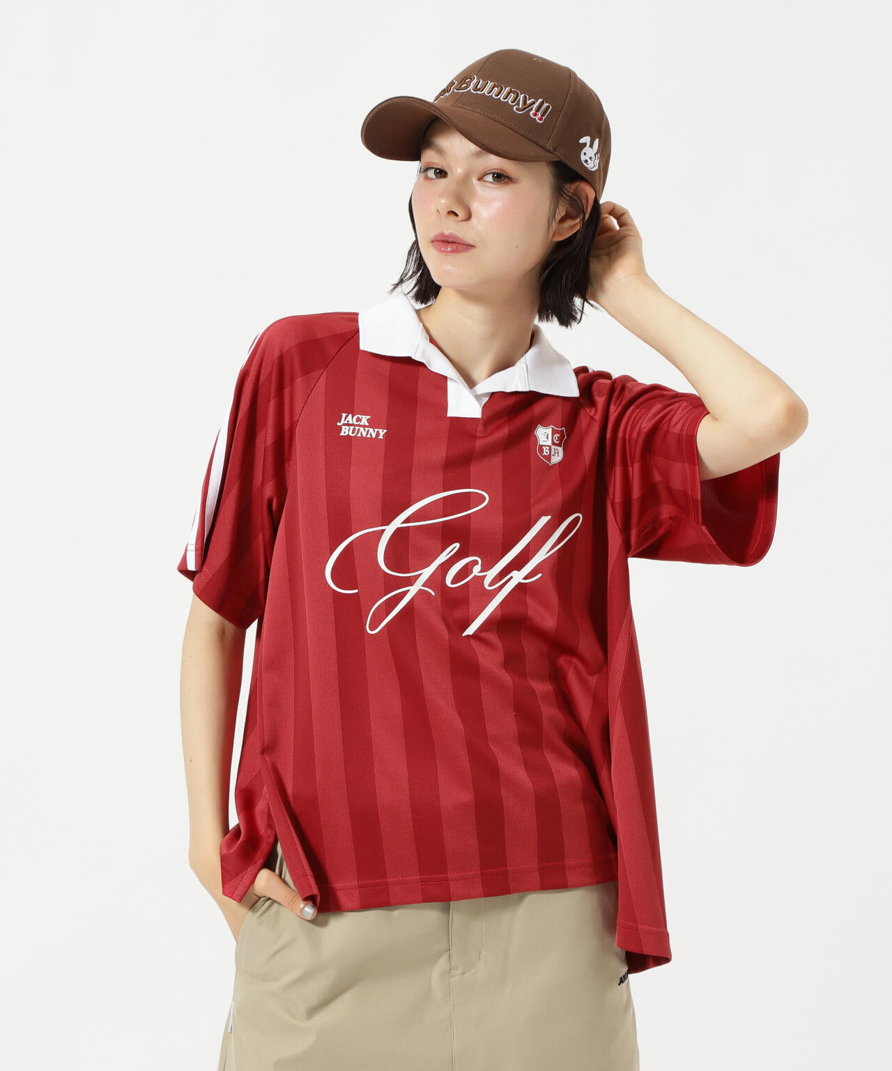 ストライプジャガード半袖ポロシャツ