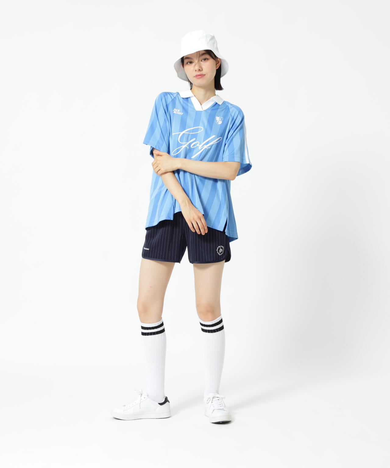 ストライプジャガード半袖ポロシャツ