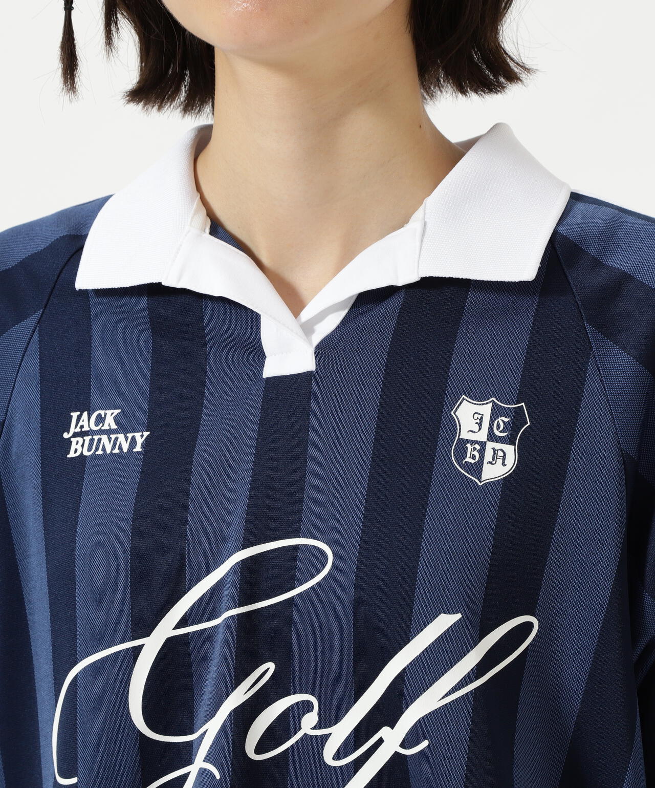 ストライプジャガード半袖ポロシャツ