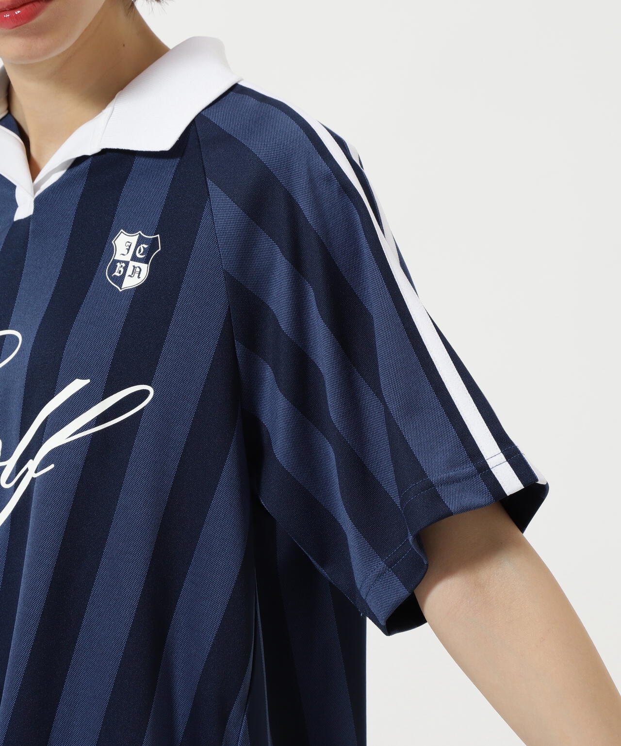 ストライプジャガード半袖ポロシャツ